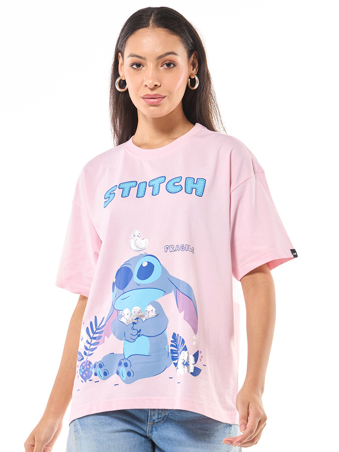

Bewakoof Heavy Duty 1.0 Women Pink Fragile Stitch Graphic Printed Oversized T-shirt