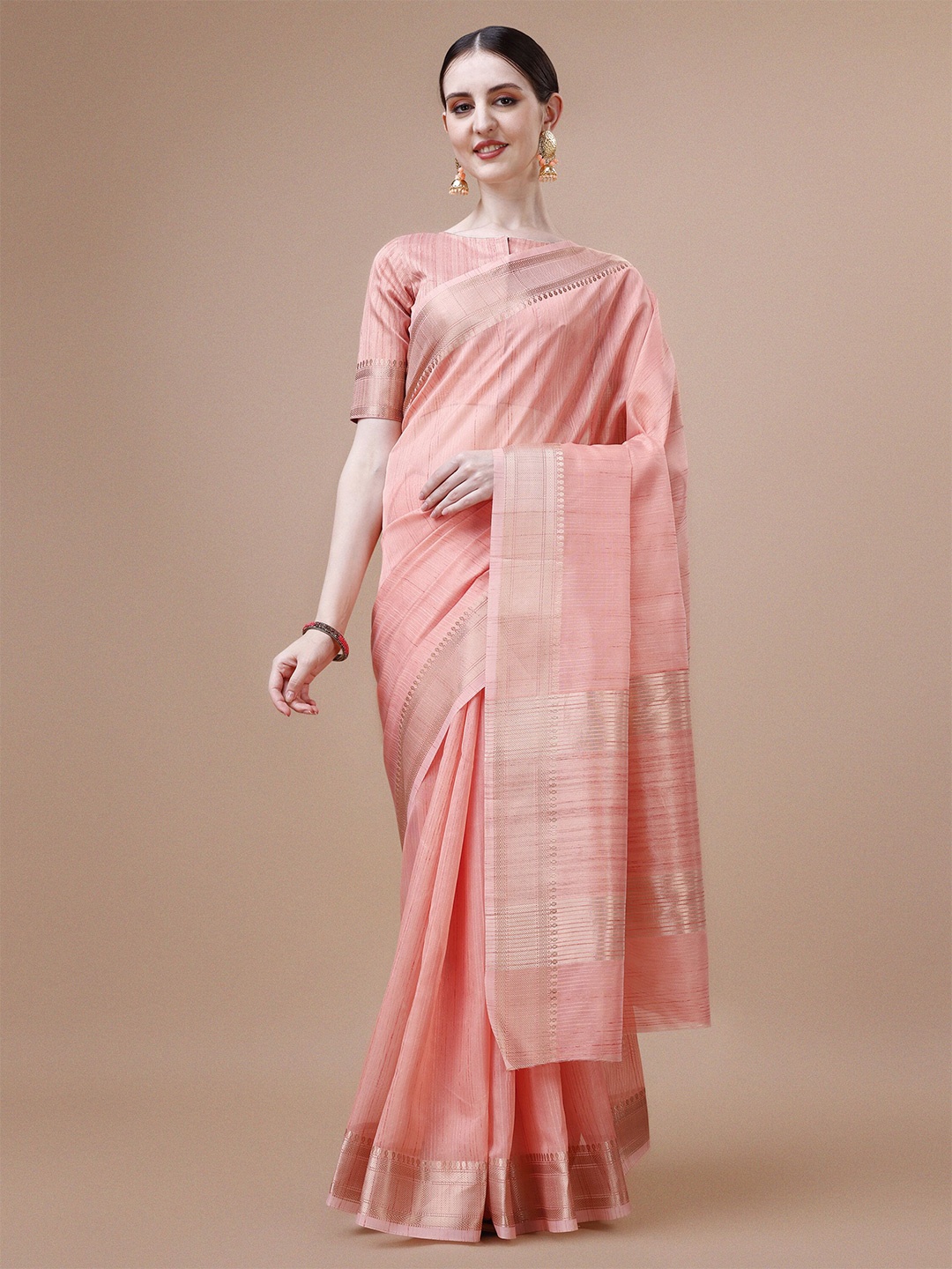 

MAGMINA Woven Design Zari Banarasi Saree, Peach