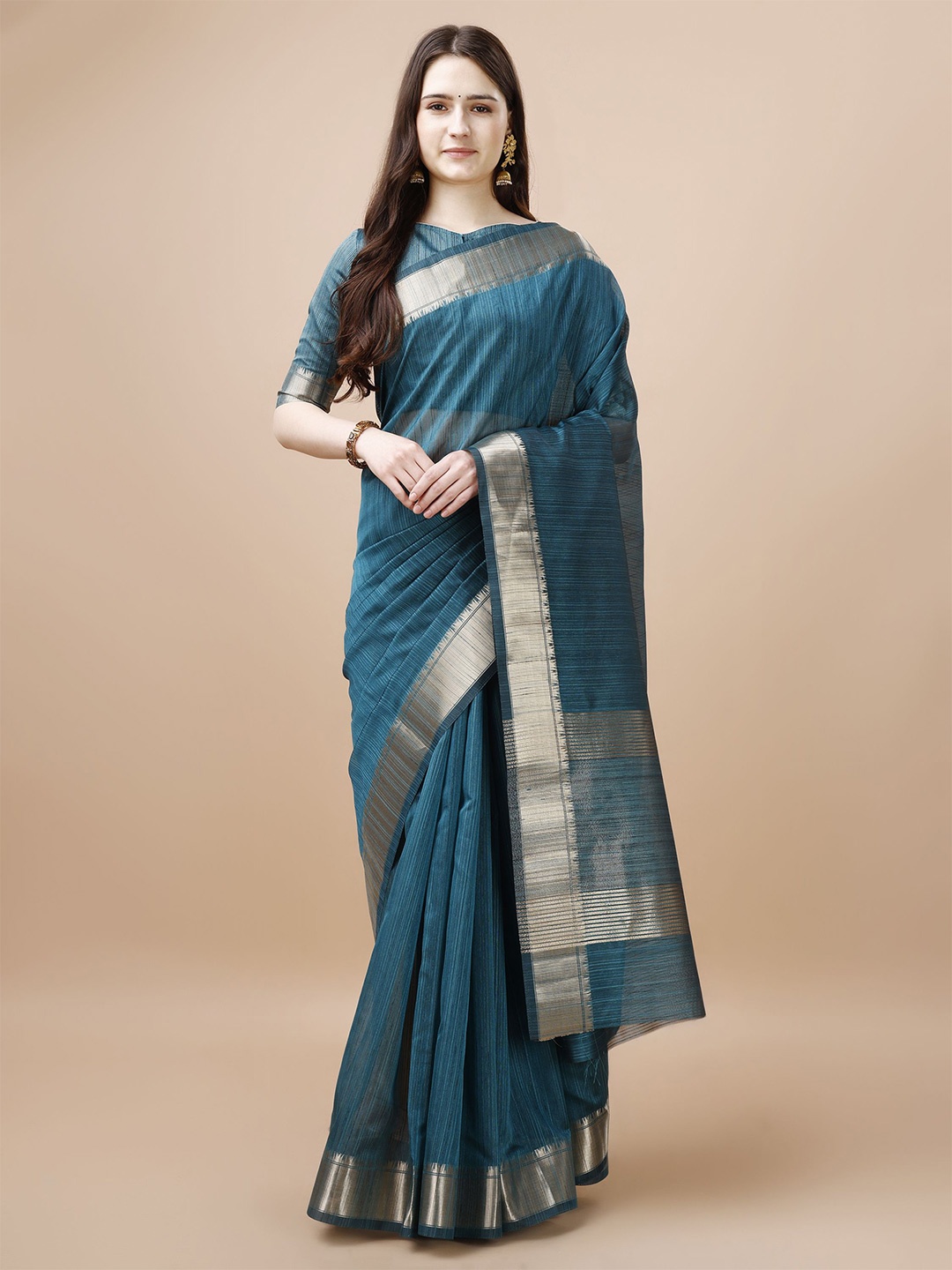 

MAGMINA Striped Zari Banarasi Saree, Blue