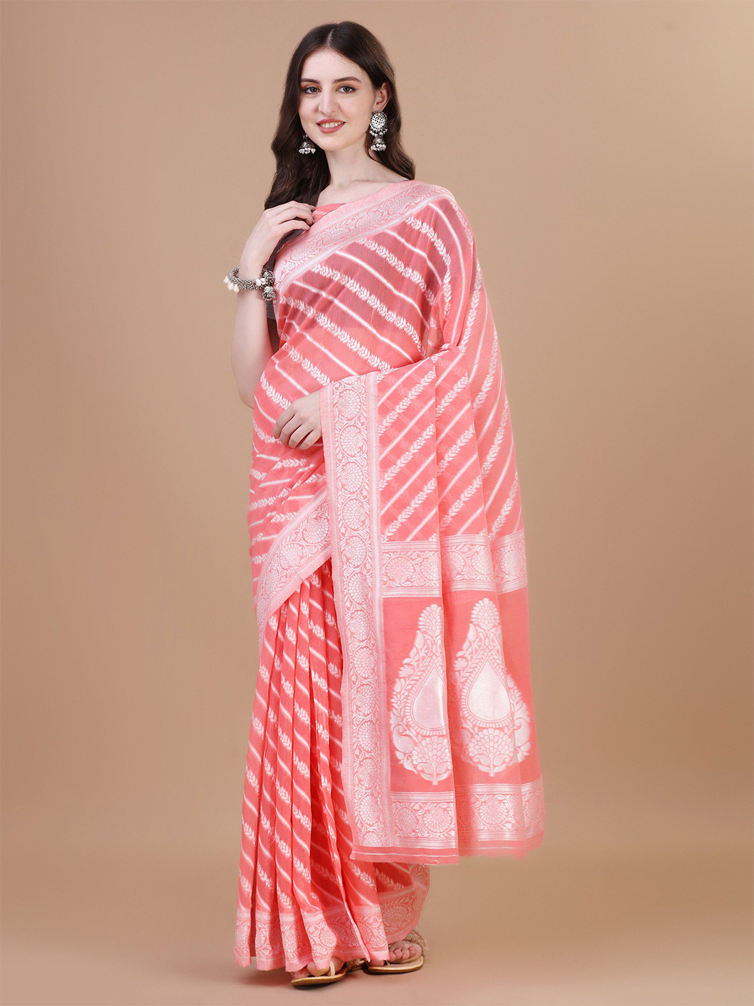 

MAGMINA Zari Pure Cotton Banarasi Saree, Orange