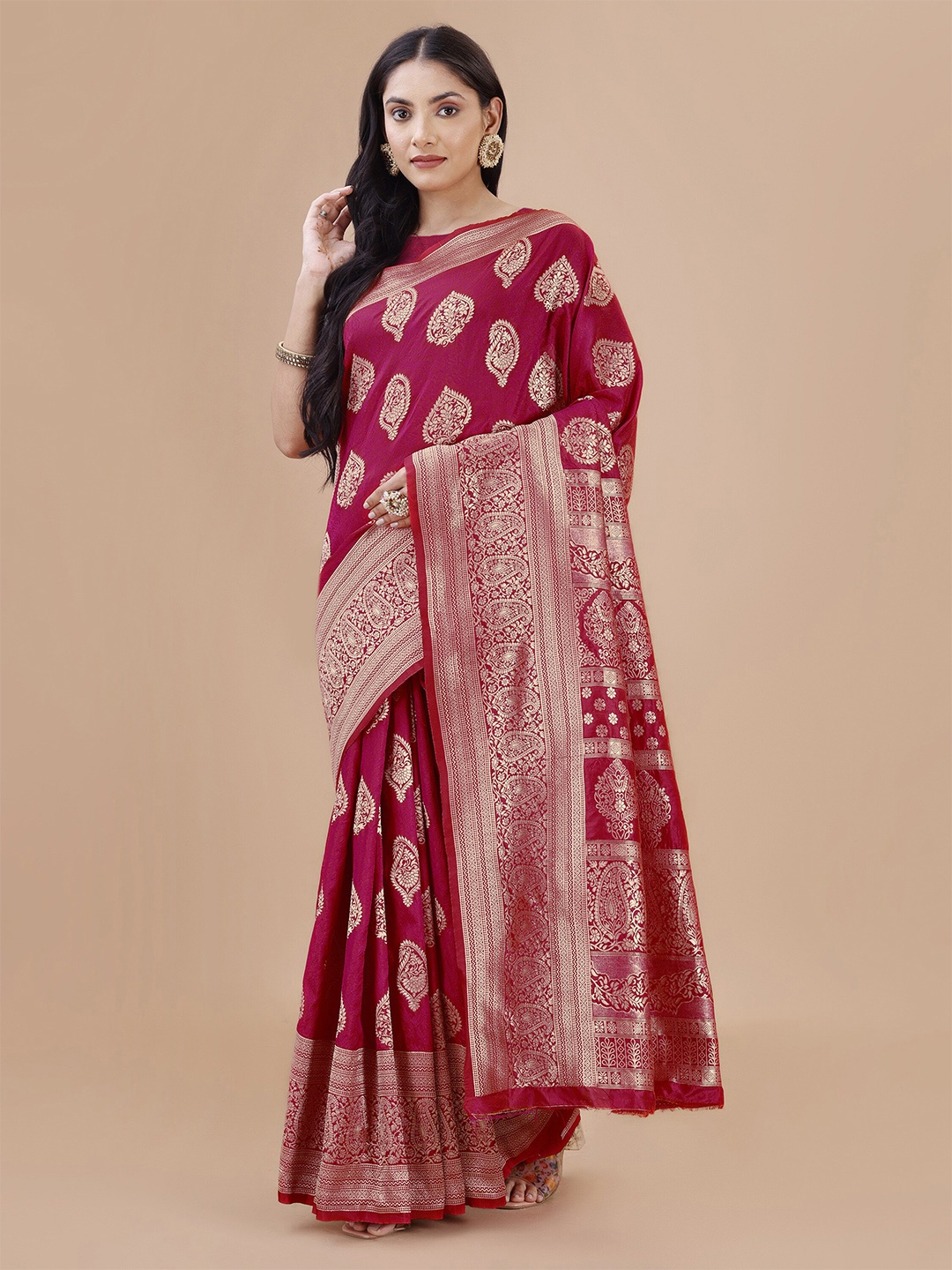 

MAGMINA Ethnic Motifs Zari Banarasi Saree, Pink