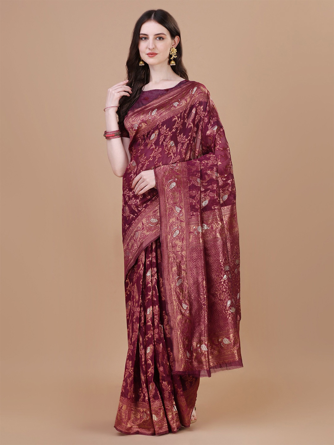 

MAGMINA Woven Design Zari Banarasi Saree, Purple