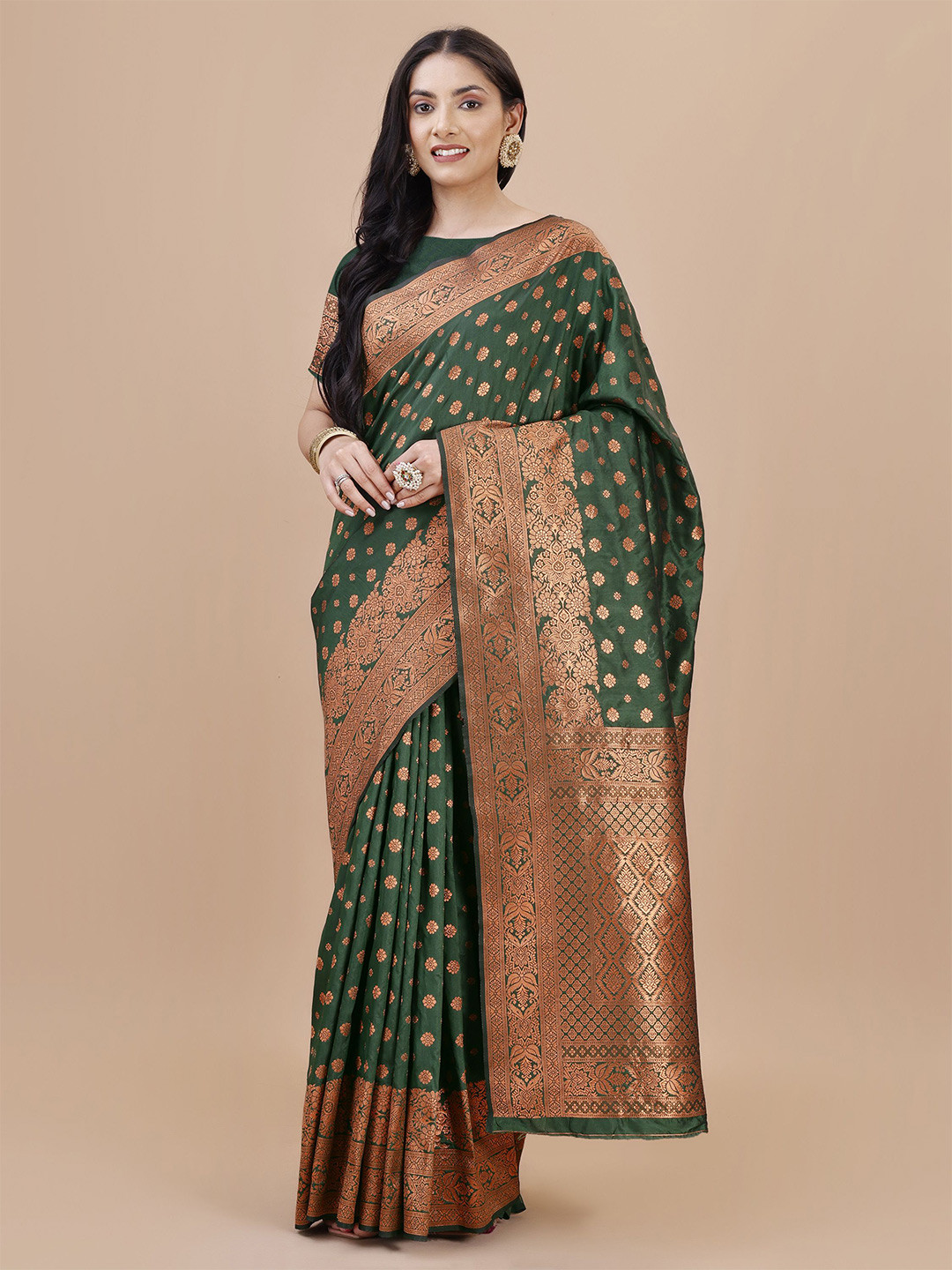 

MAGMINA Woven Design Zari Banarasi Saree, Green