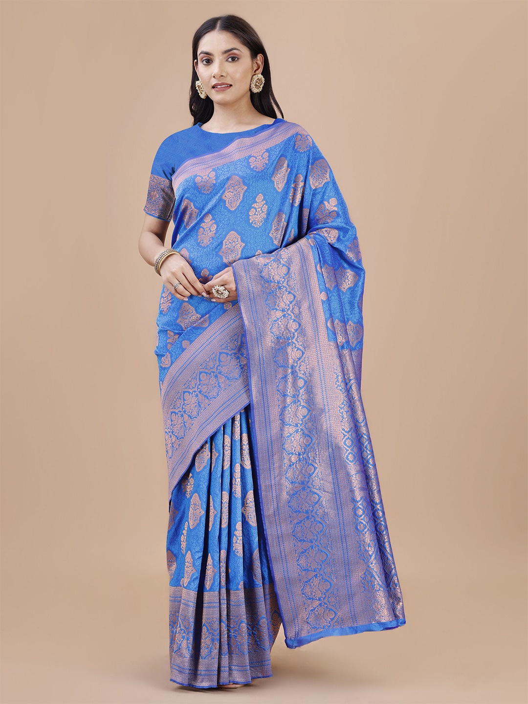 

MAGMINA Ethnic Motifs Zari Banarasi Saree, Blue