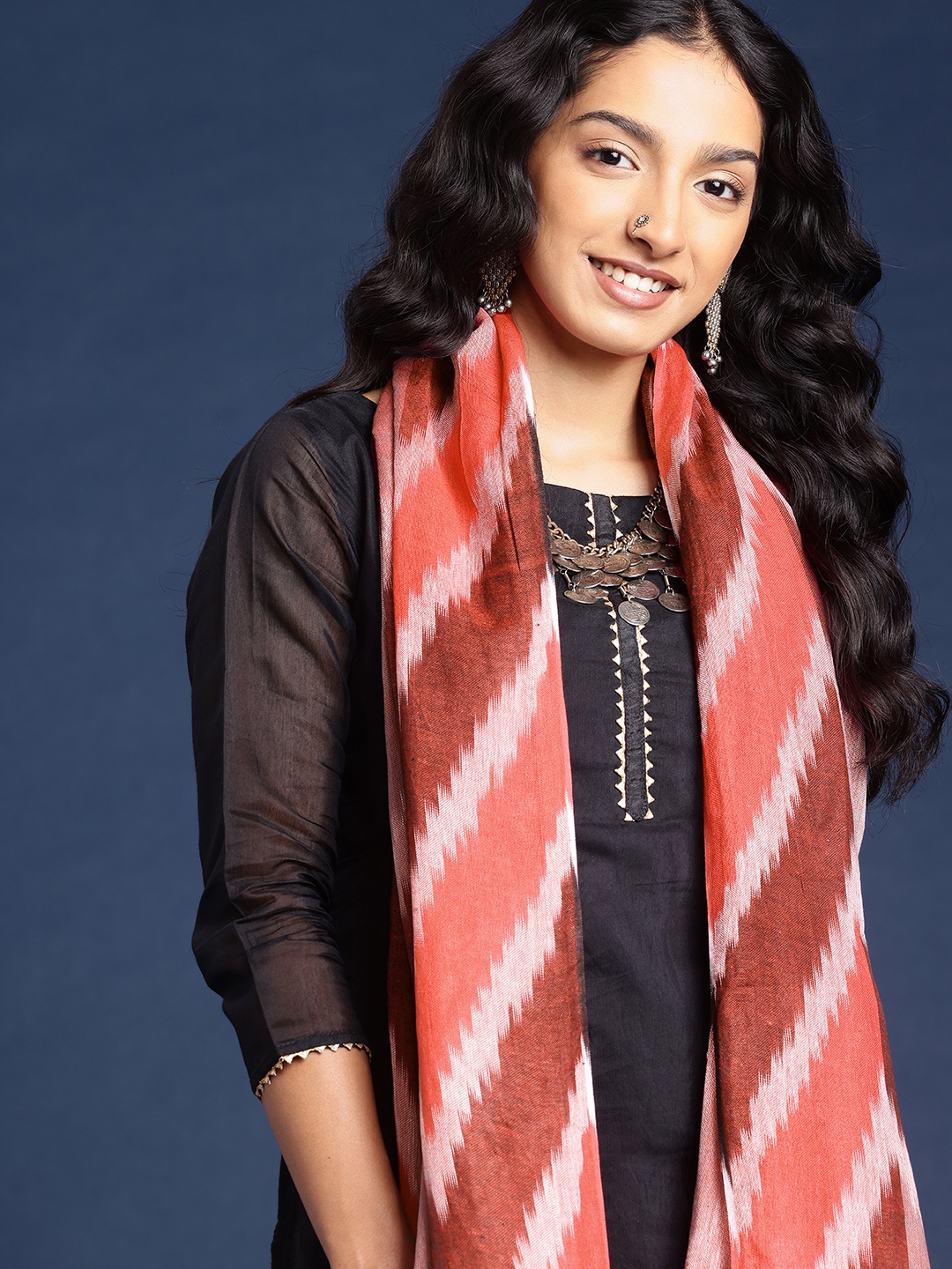 

Taavi Woven Design Pure Cotton Ikat Dupatta, Maroon