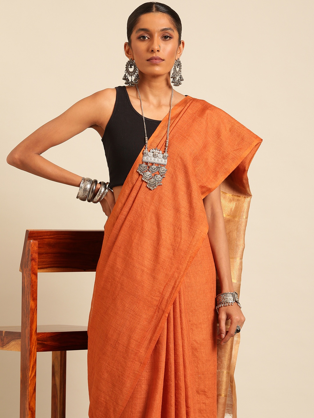 

Taavi Woven Legacy Saree, Orange