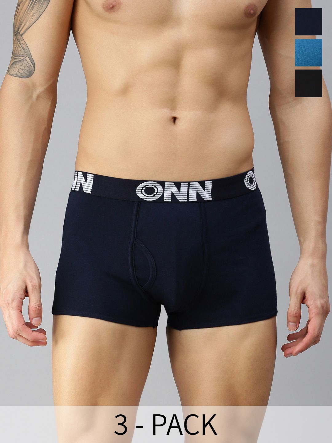 

ONN Pack Of 3 Pure Cotton Trunks, Navy blue