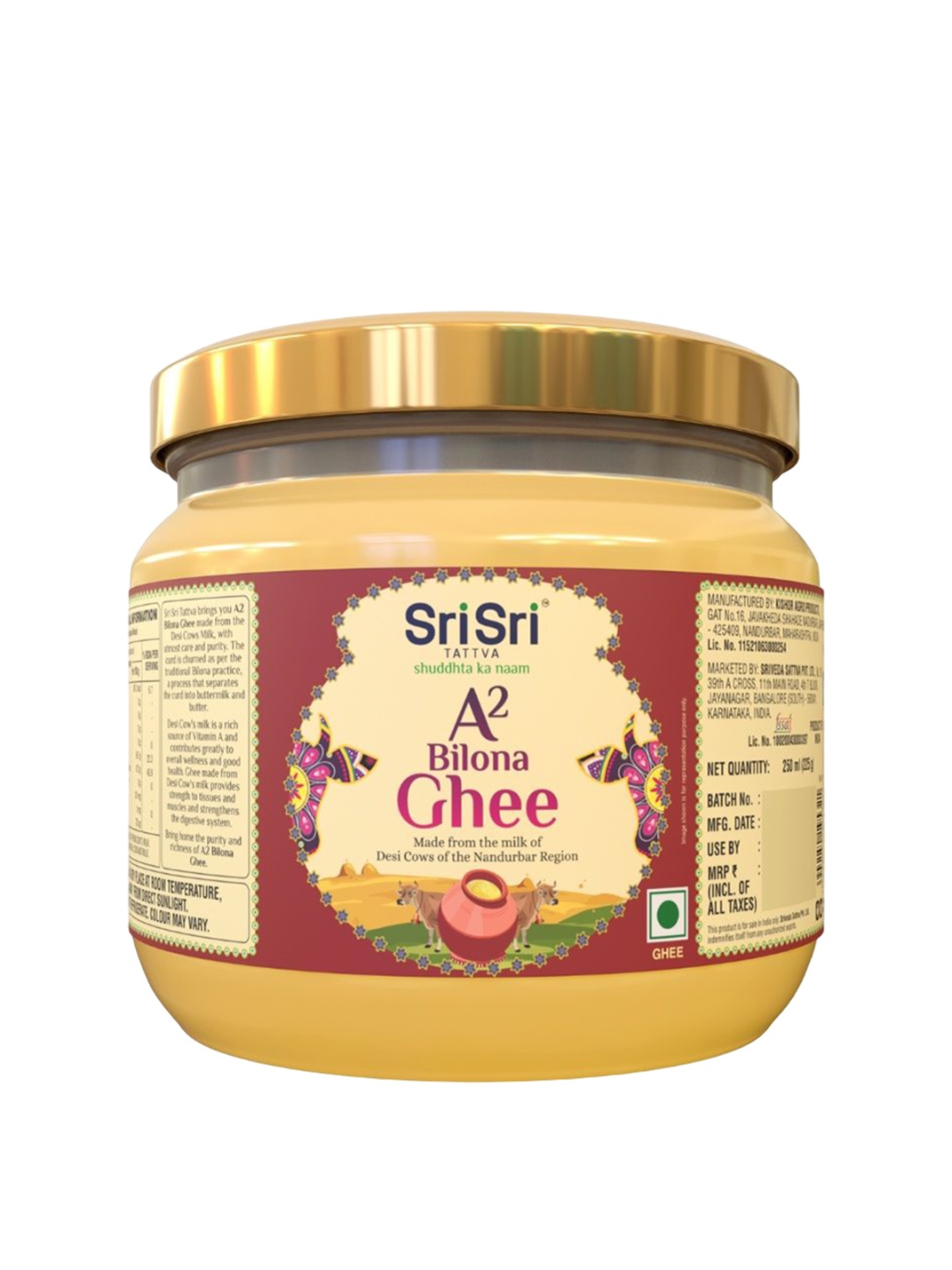 

Sri Sri Tattva A2 Bilona Ghee -250ml, Yellow