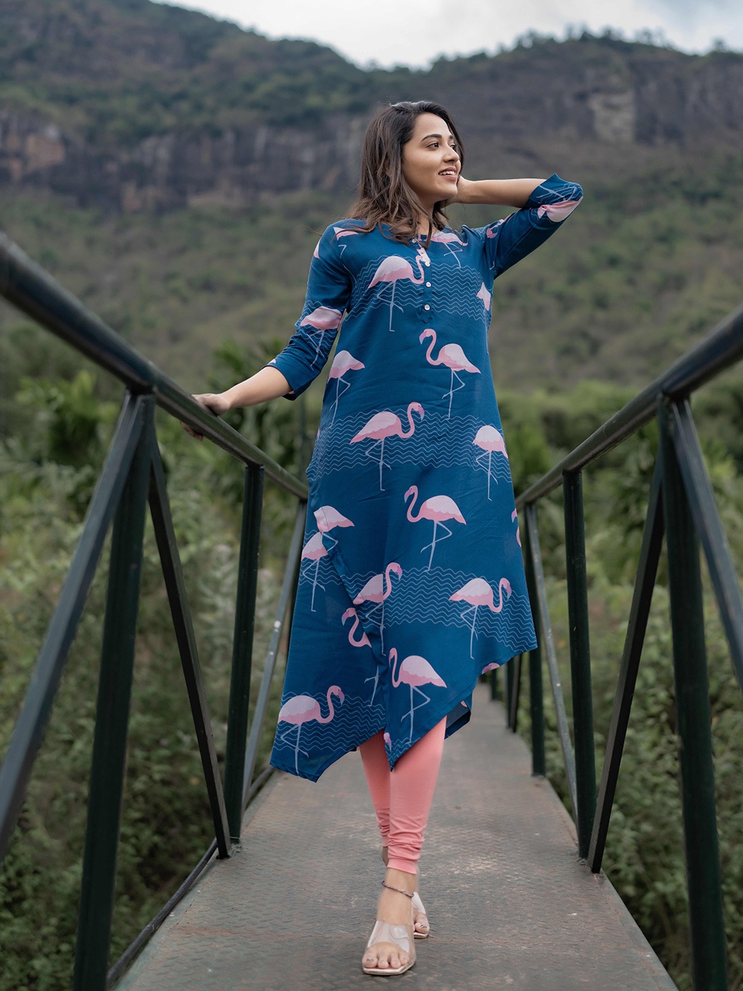 

HAY Liva Printed Round Neck Kurta, Blue