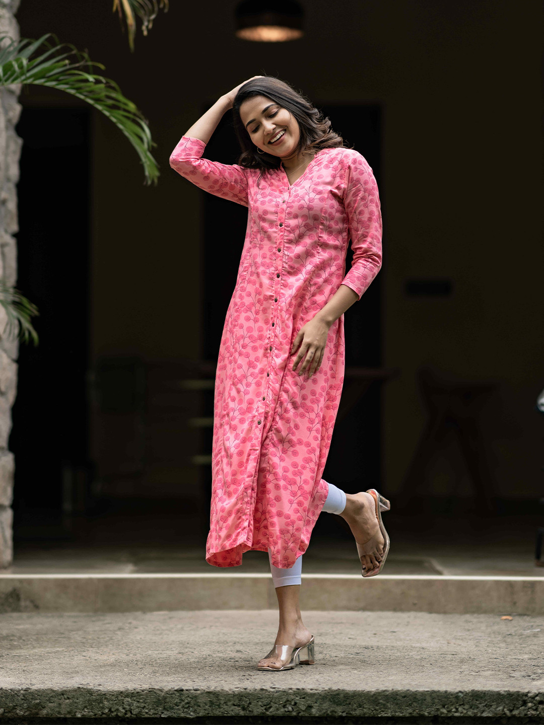 

HAY Women Floral Print A line Flared Kurta, Pink