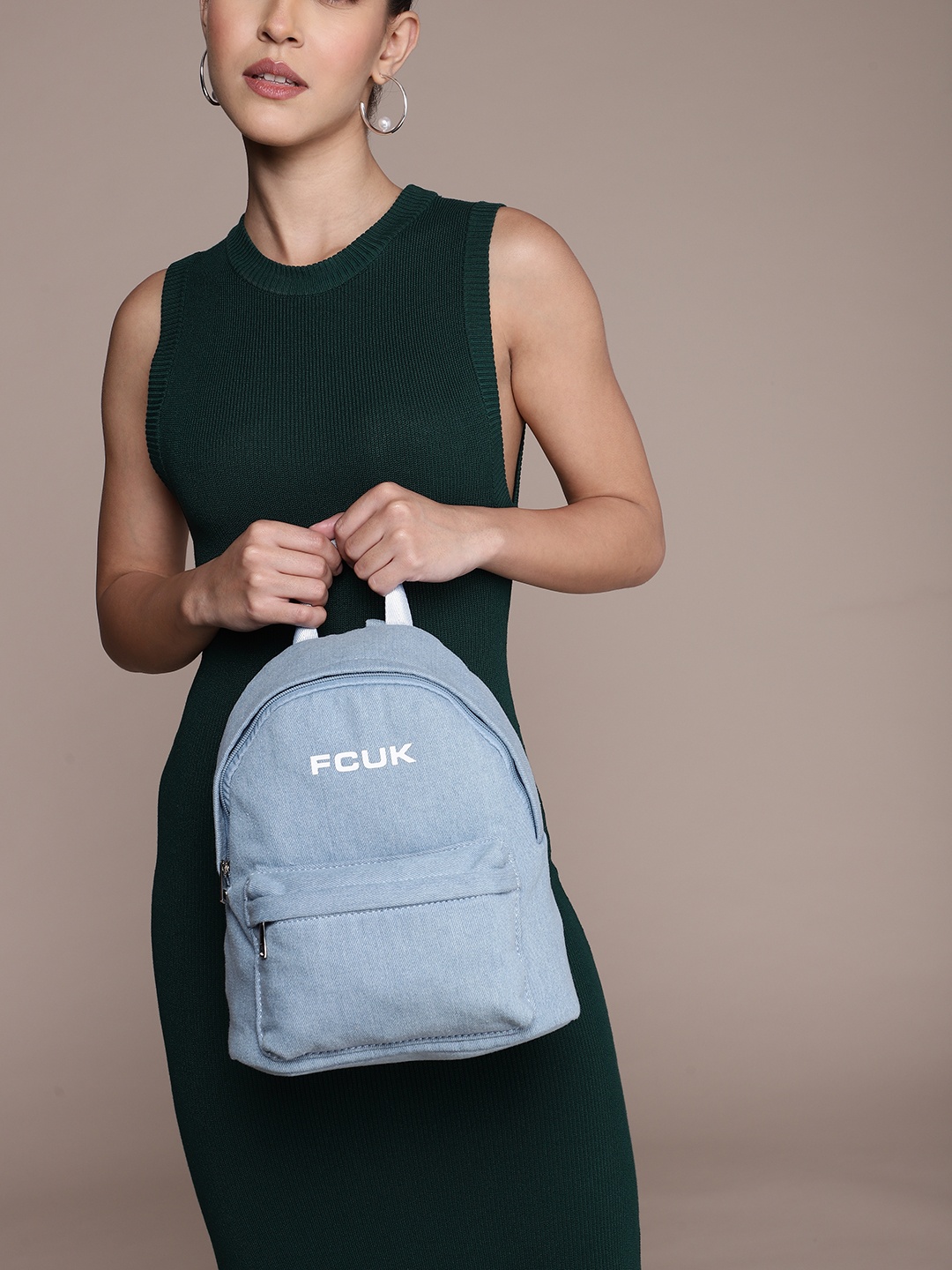 

French Connection Women Brand Logo Printed Backpack, Blue