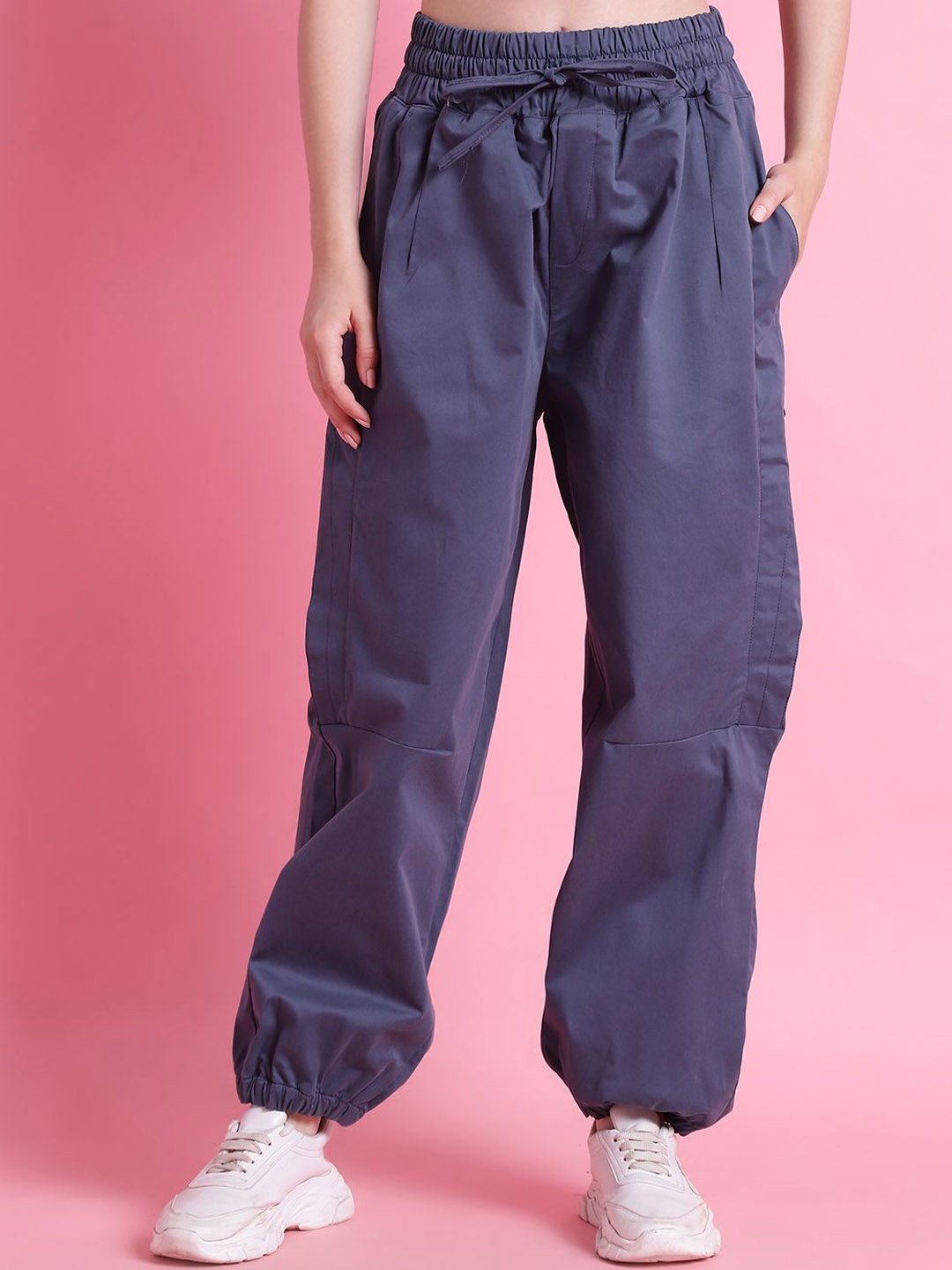 

TAG 7 Women Relaxed Loose Fit High-Rise Trousers, Blue
