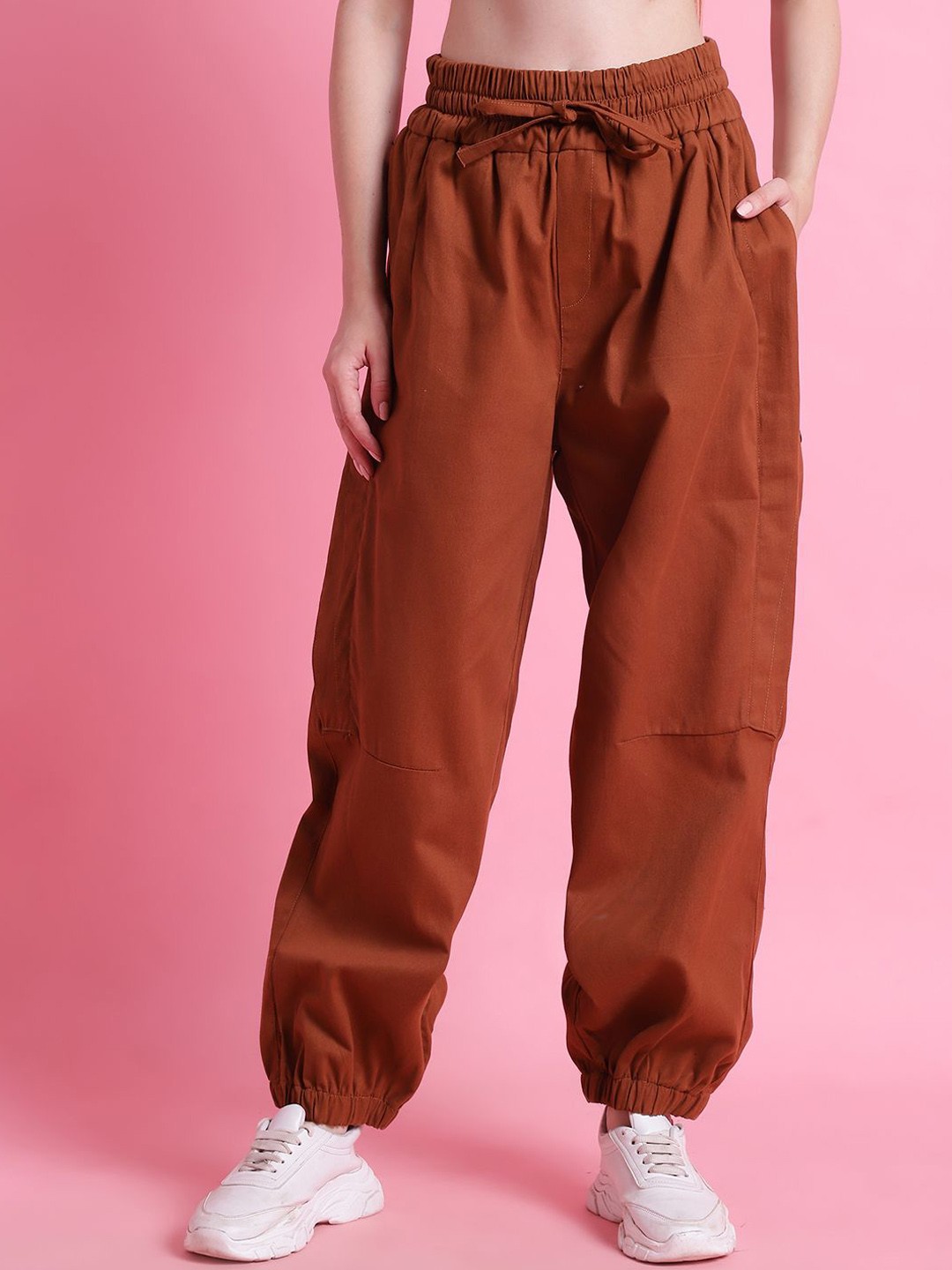 

TAG 7 Women Relaxed Loose Fit High-Rise Joggers Trousers, Rust