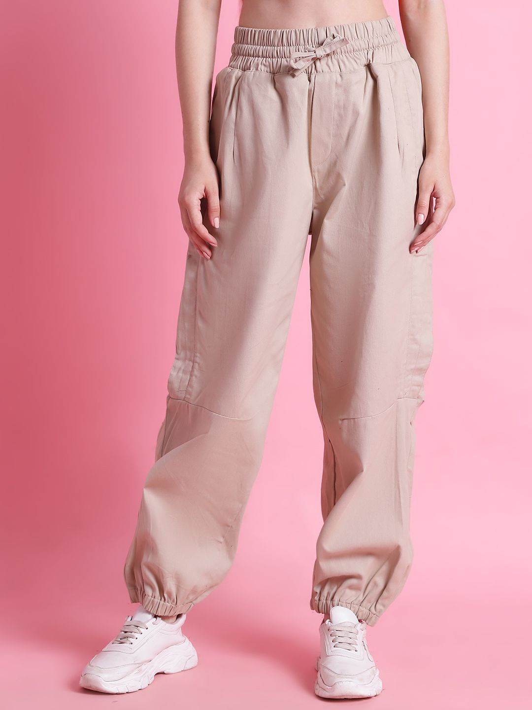 

TAG 7 Women Relaxed Loose Fit High-Rise Joggers Trousers, Cream