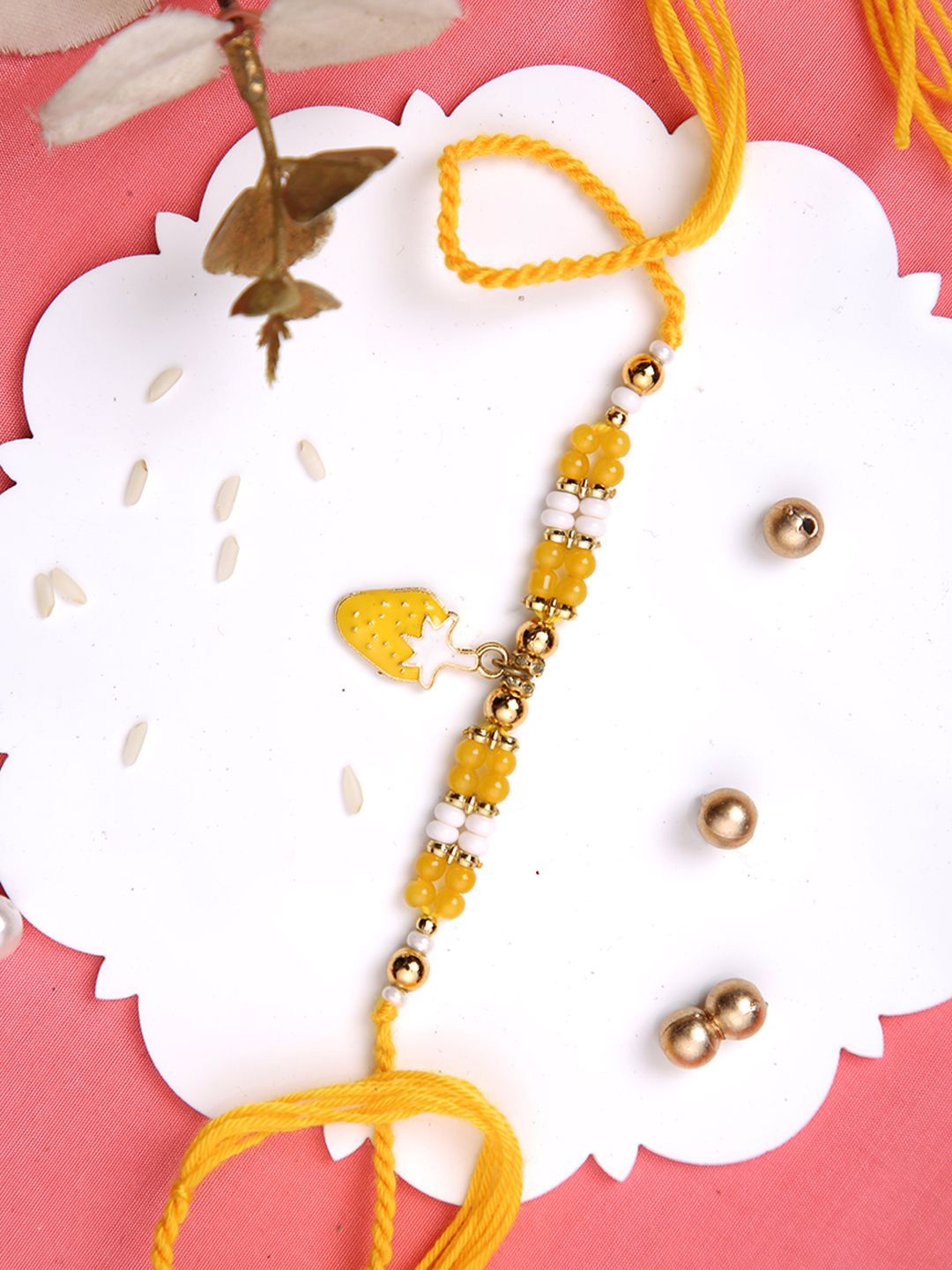 

Aapno Rajasthan Beaded Rakhi With Roli Chawal & Greeting Card, Gold