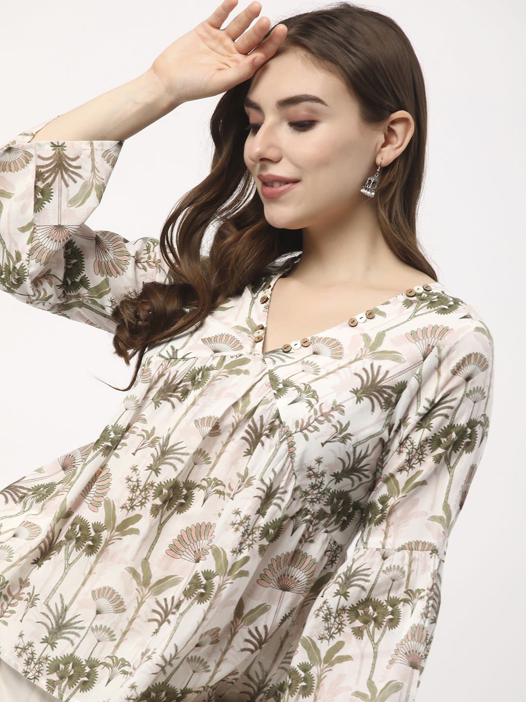 

R&B Tropical Print Cotton Top, White