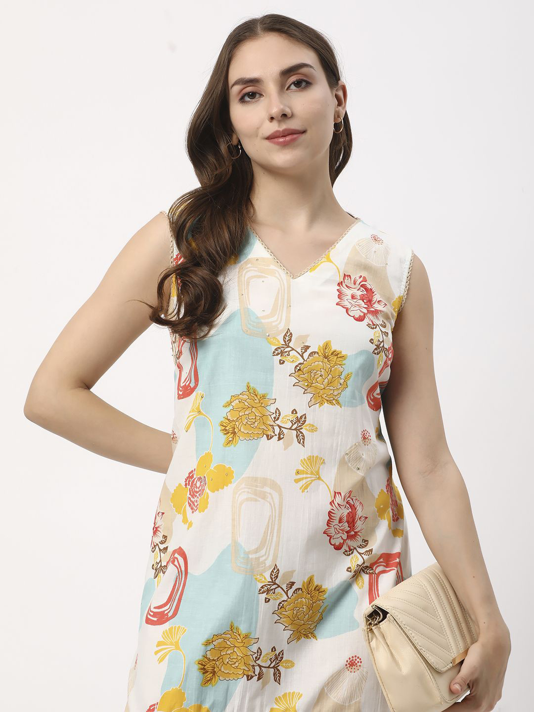 

R&B Floral Print A-Line Dress, White