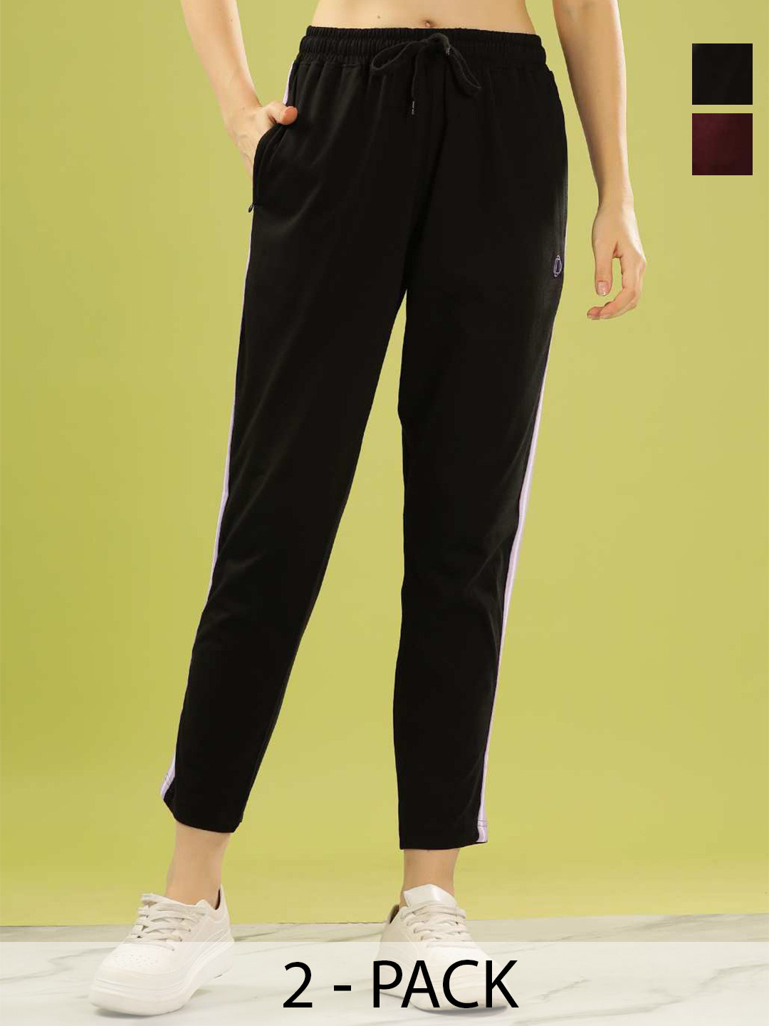 

Dollar Missy Women Pack of 2 Mid Rise Track Pants, Black
