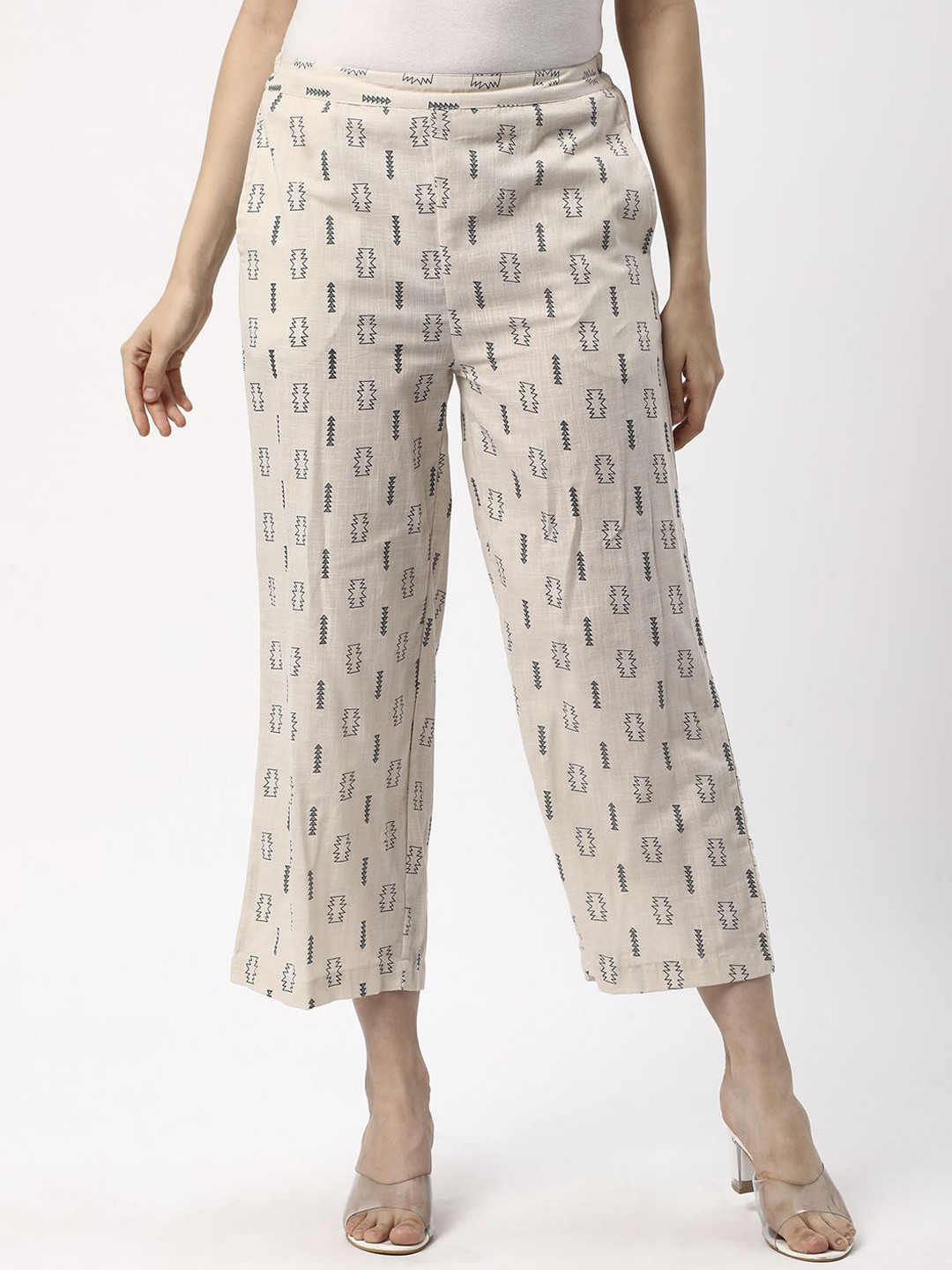 

R&B Women Printed Trousers, Beige