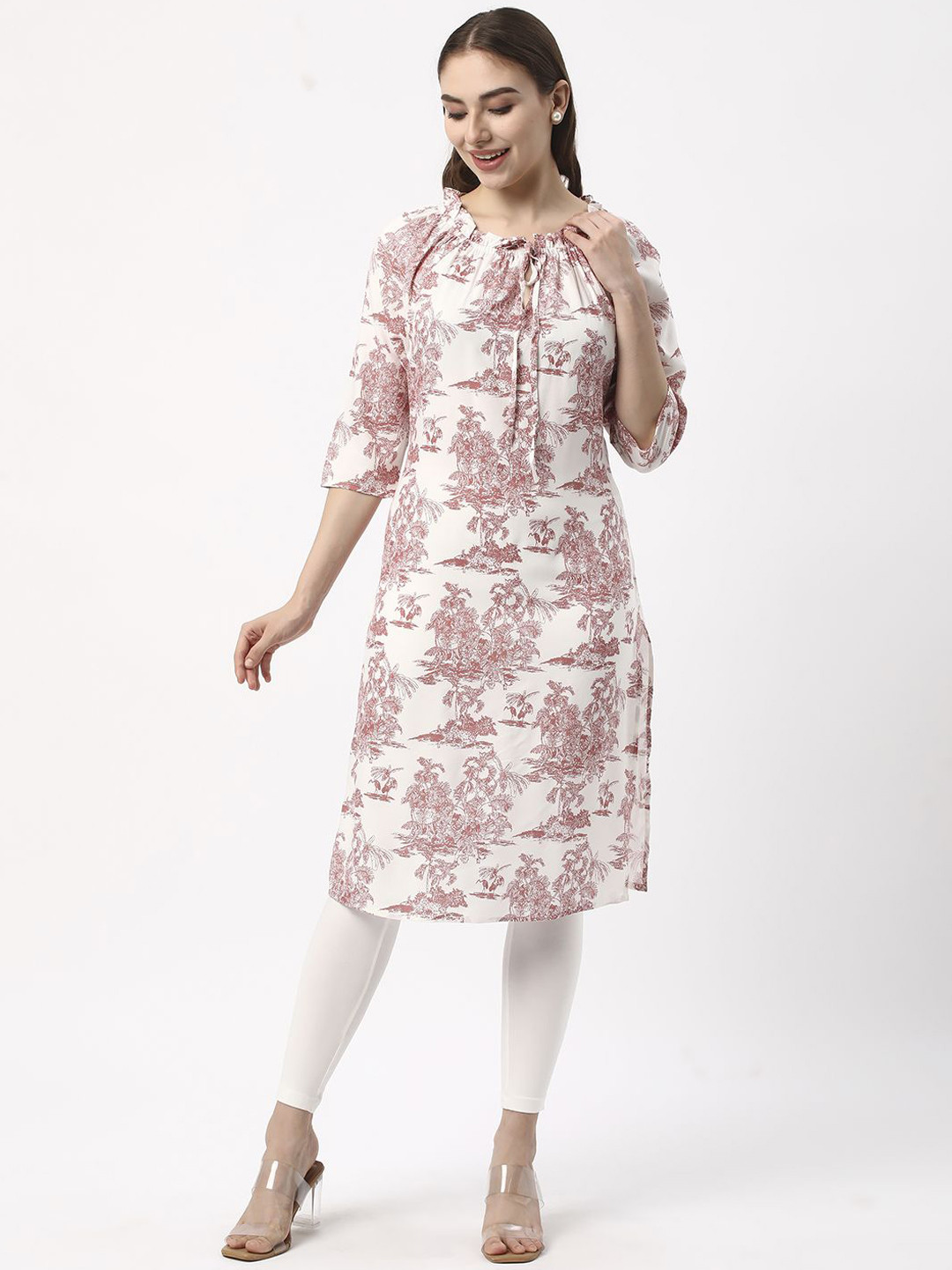 

R&B Abstract Printed Tie-Up Neck Straigth Kurta, Maroon