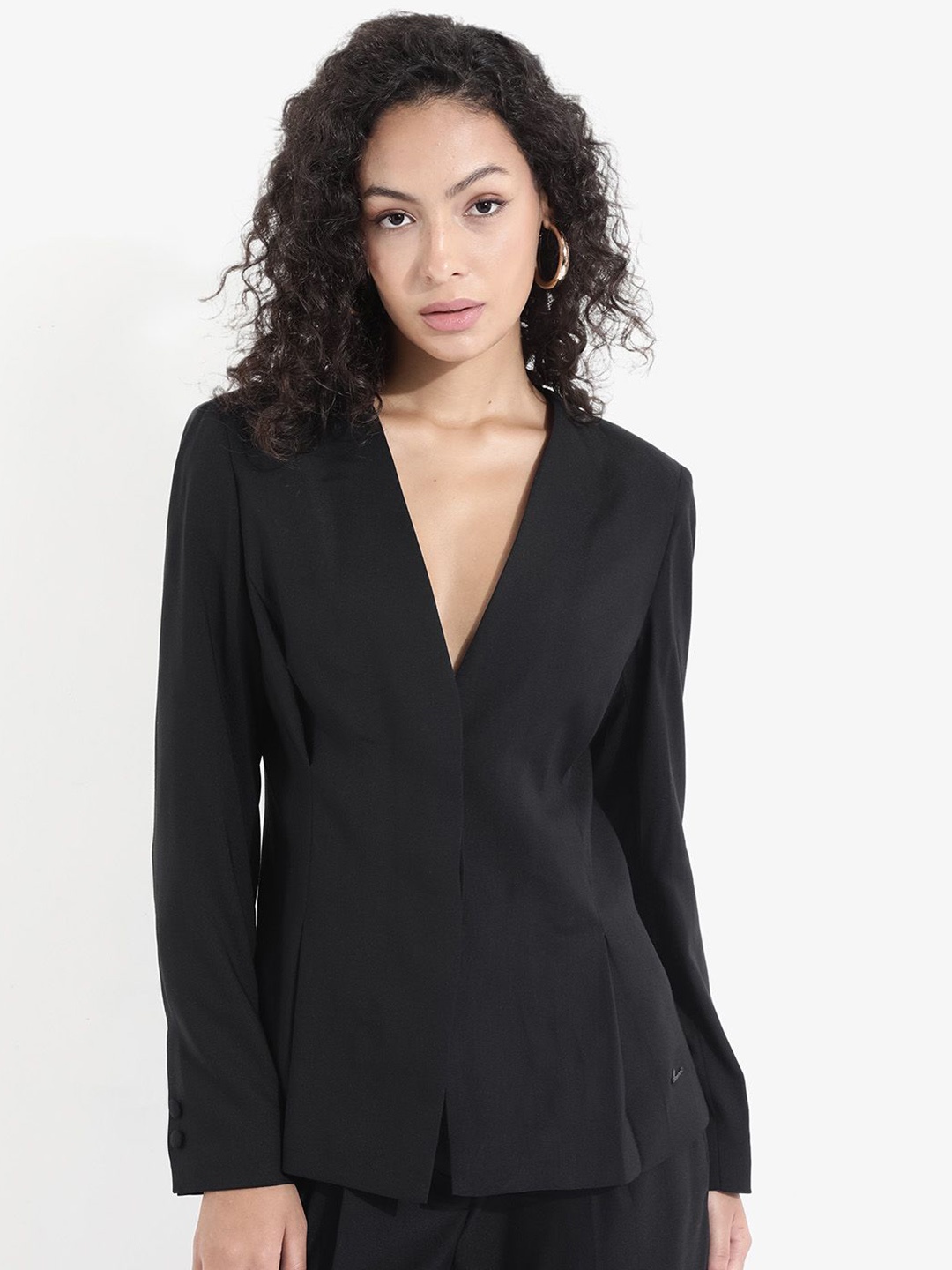 

RAREISM CHARAL Notched Lapel Single-Breasted Blazer, Black