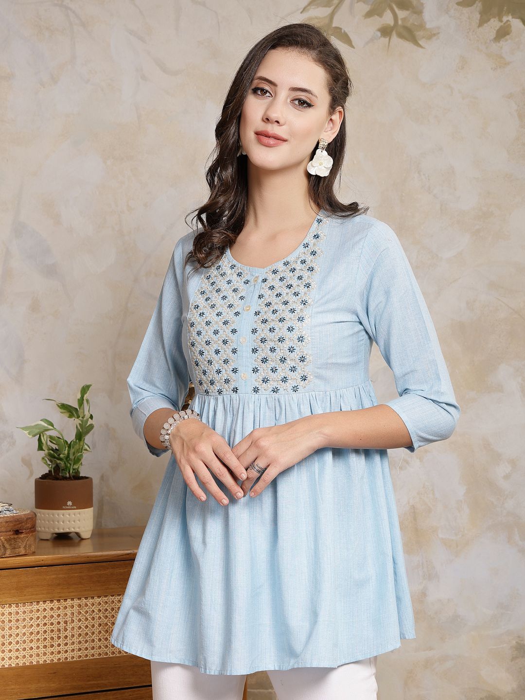 

Stylum Floral Printed Empire Top, Blue