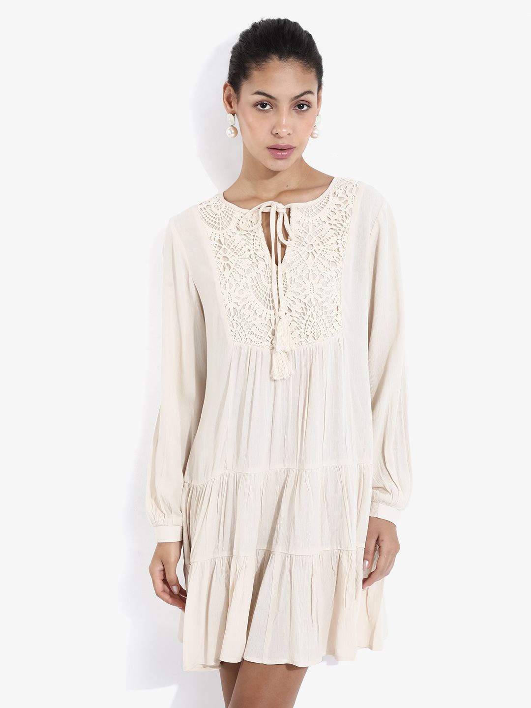 

RAREISM Long Sleeves Drop-Waist Dress, Off white