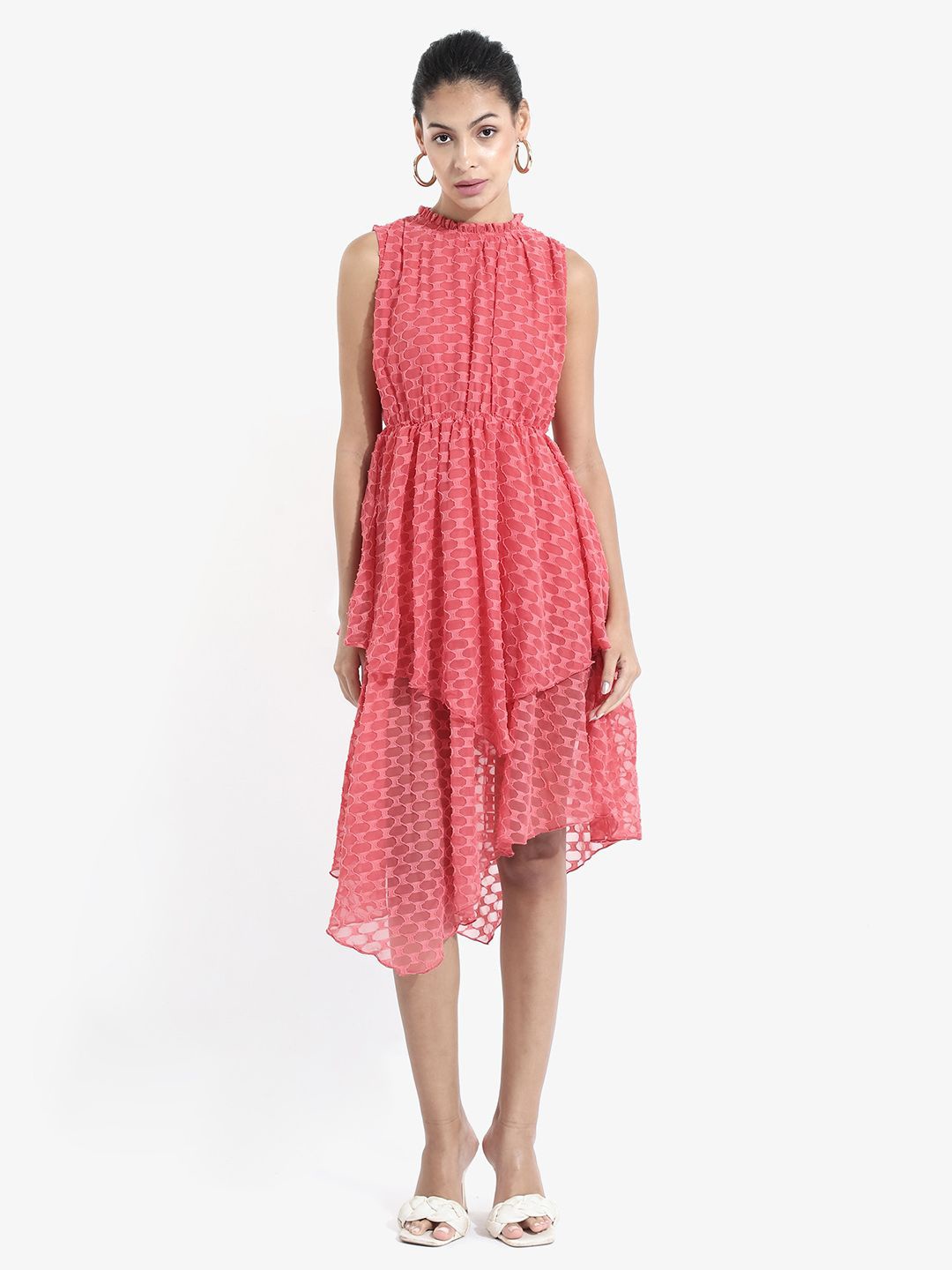 

RAREISM Polka Dot Print Fit & Flare Midi Dress, Pink