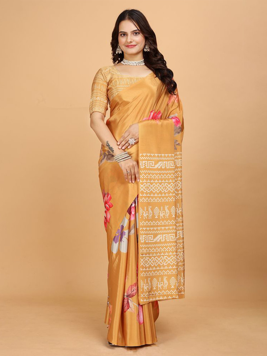

Fashion FRICKS Floral Saree, Orange