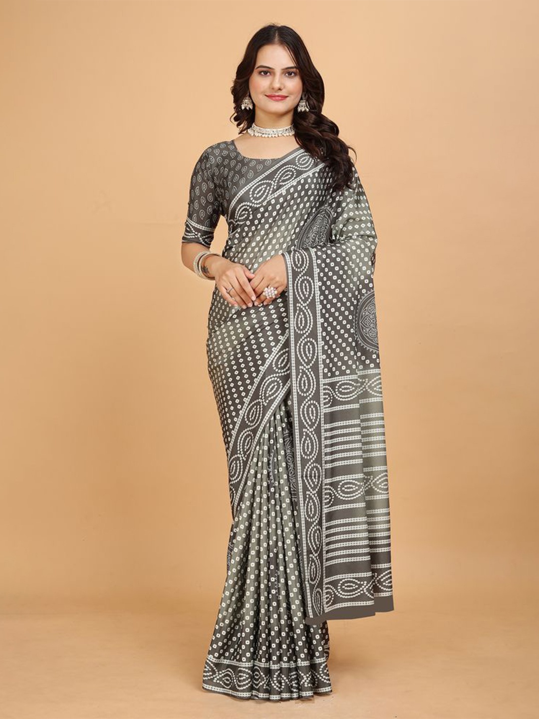 

Fashion FRICKS Bandhani Saree, Grey