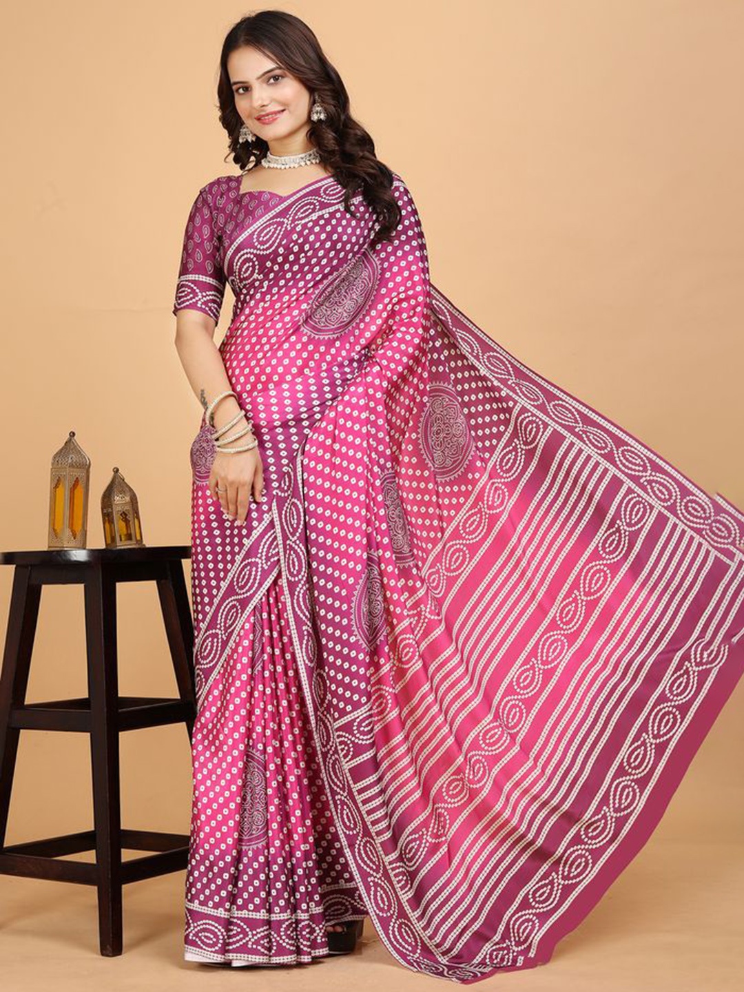 

Fashion FRICKS Polka Dot Saree, Pink