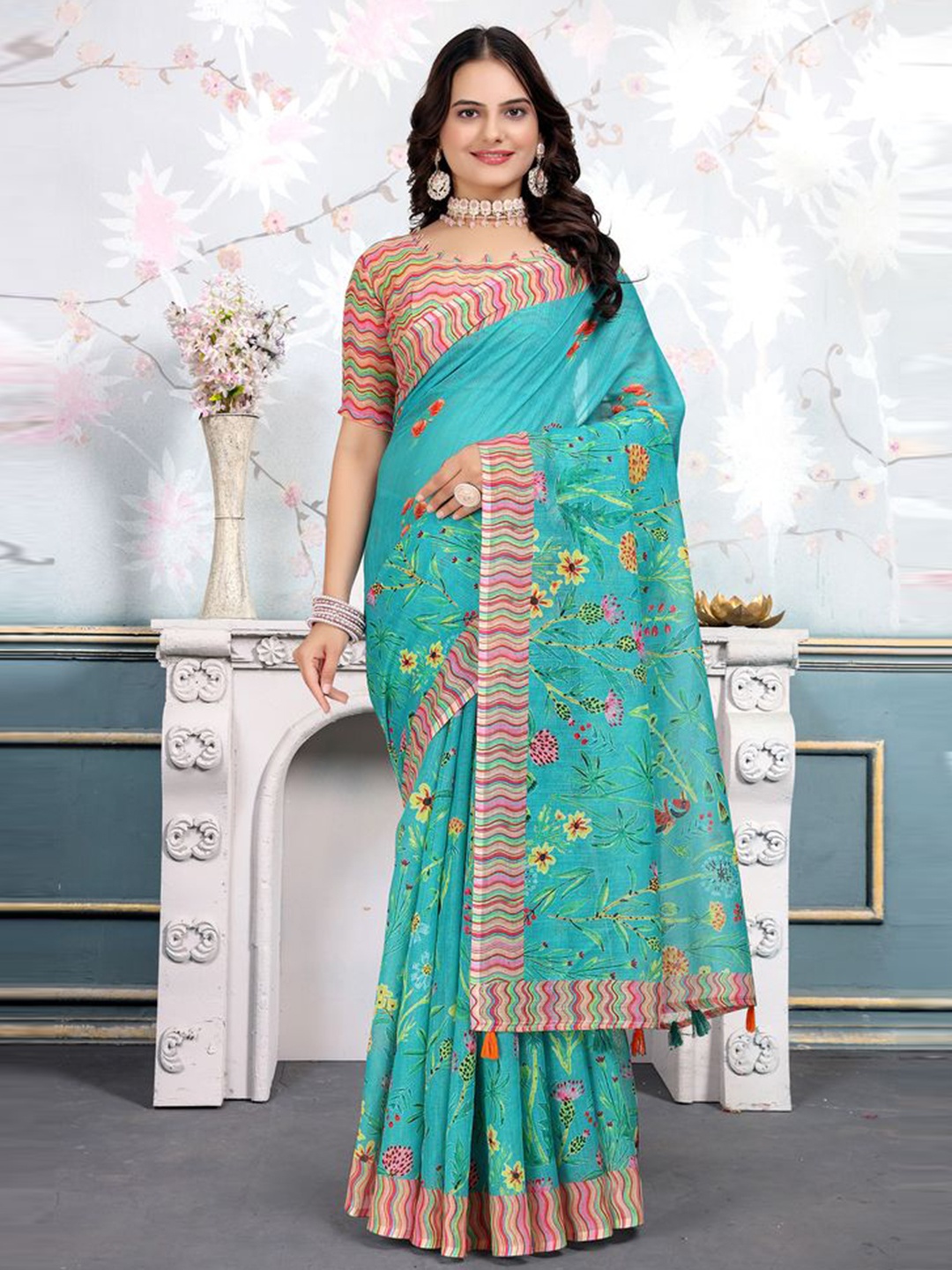 

Fashion FRICKS Floral Saree, Blue