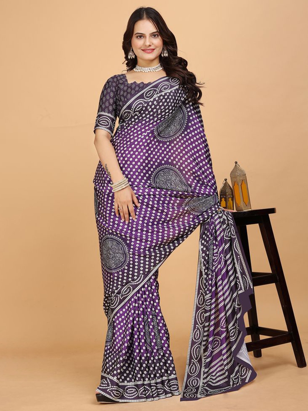 

Fashion FRICKS Polka Dot Printed Saree, Navy blue