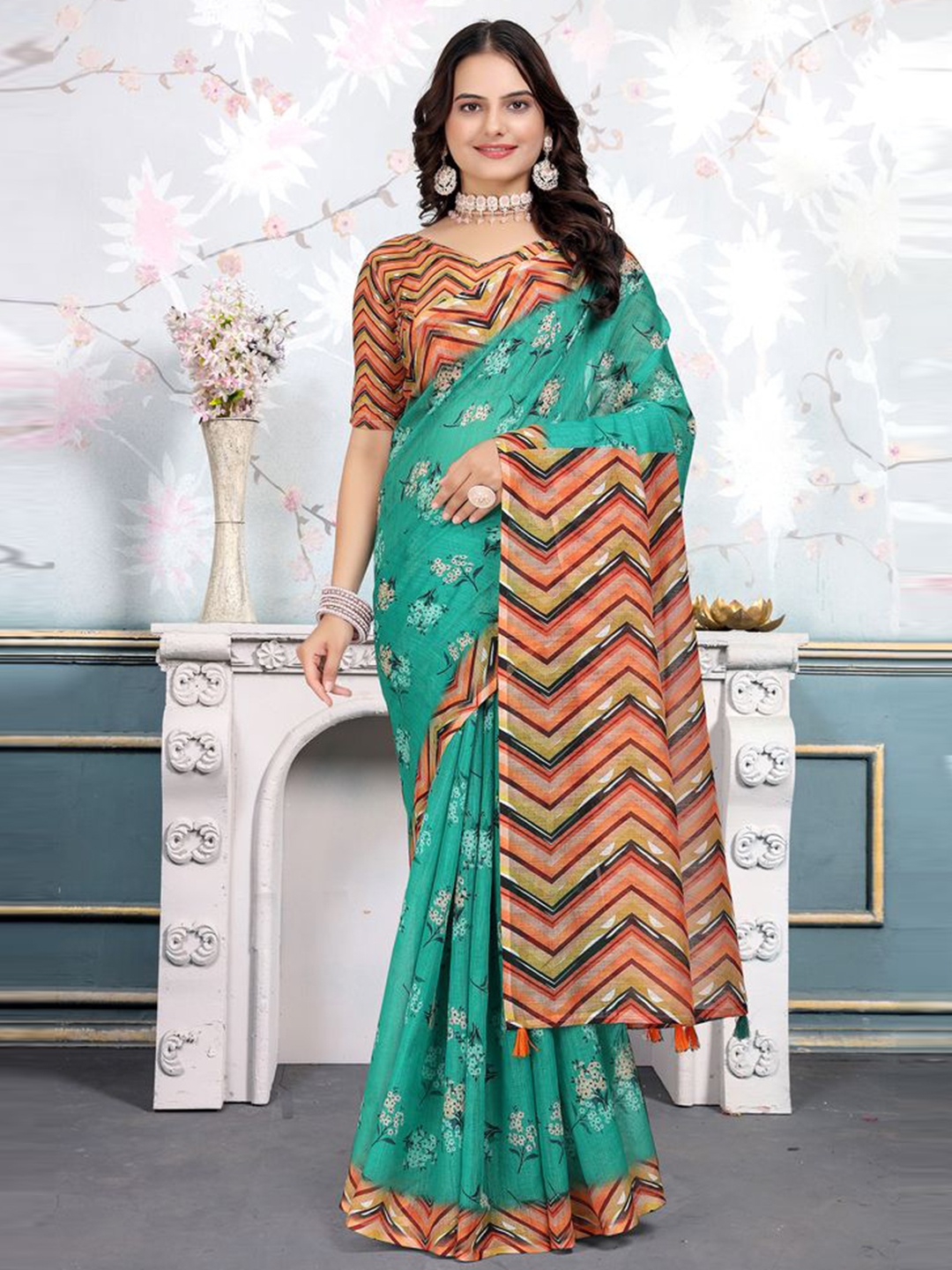 

Fashion FRICKS Floral Saree, Blue