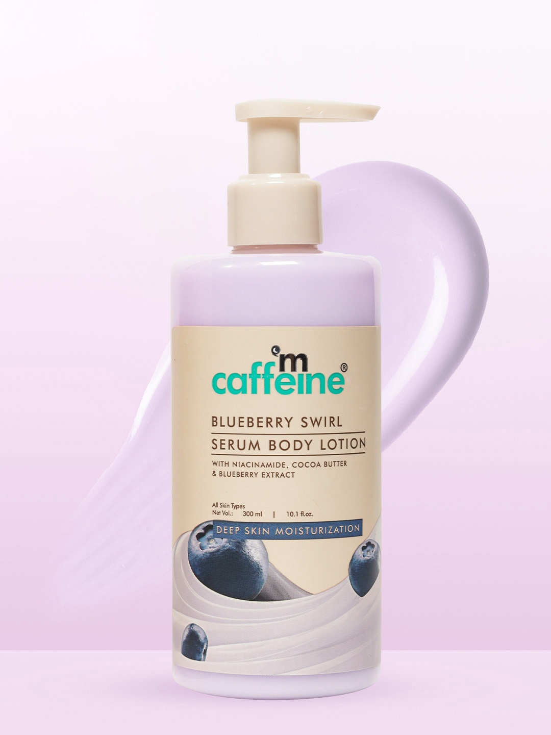 

MCaffeine Blueberry Swirl Serum Body Lotion With Niacinamide For Deep Moisturization 300ml, White