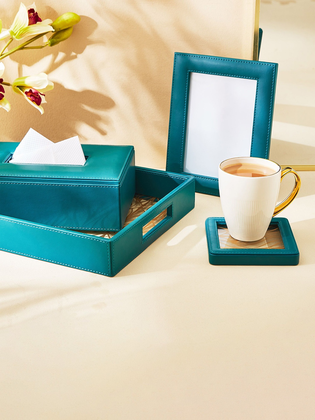 

Home Centre Splendid Goldcrest Gaile Teal Blue Rectangle Tissue Box