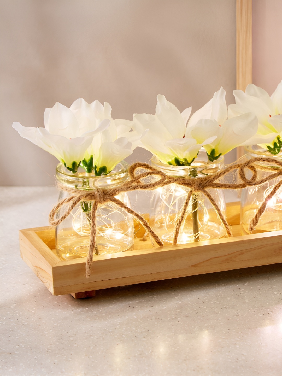 

Home Centre White 3 Pieces Flowers in Glass Pots String Lights
