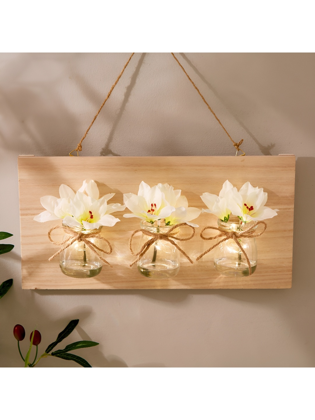 

Home Centre White 3 Pieces Flowers in Glass Pots String Lights