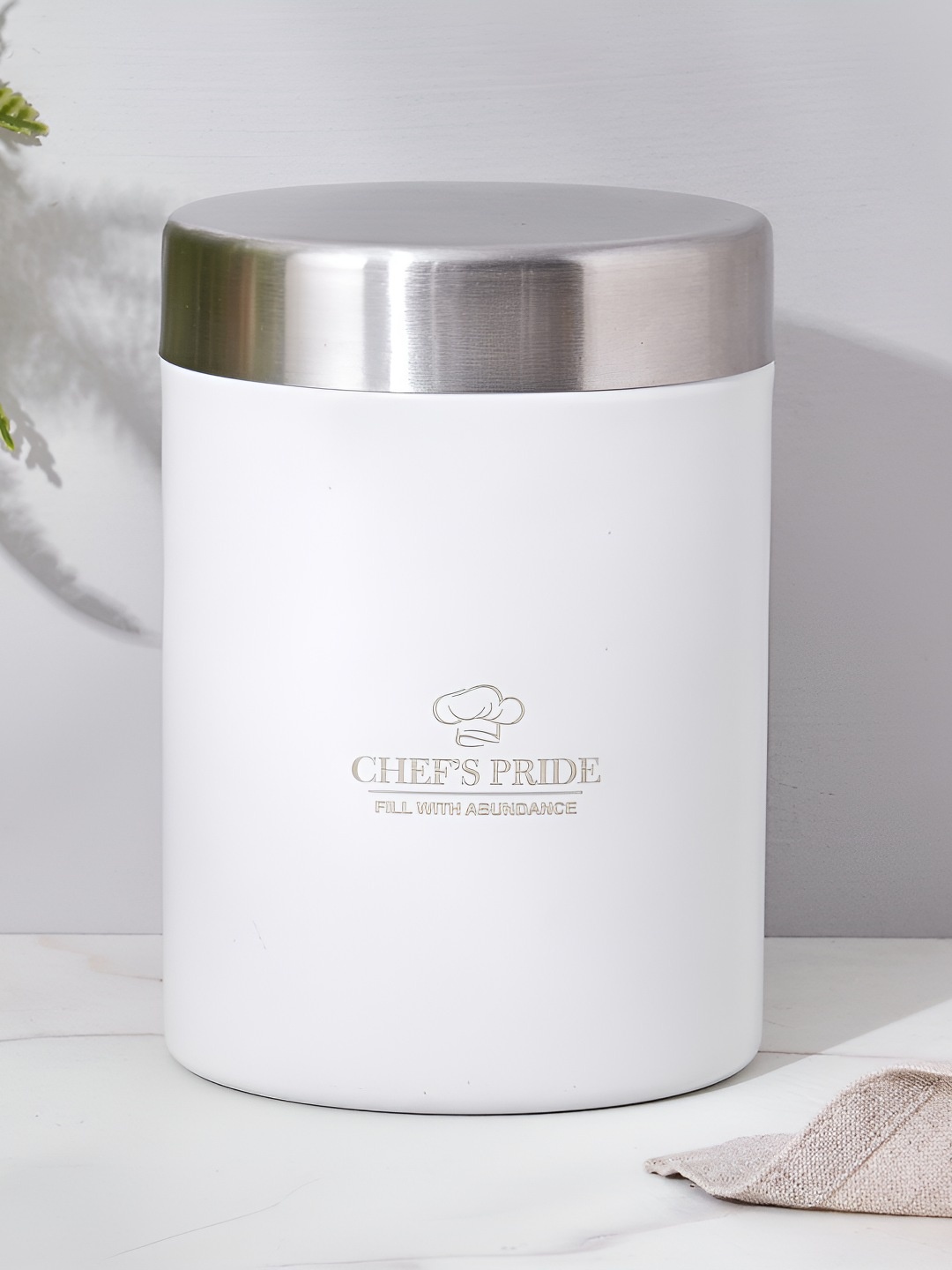 

Home Centre Chef's Pride White & Silver Toned Metal Container 850 ml