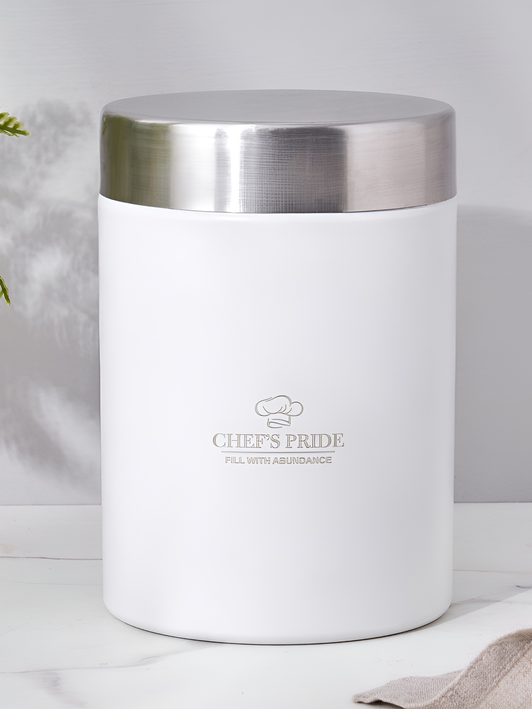

Home Centre Chef's Pride White & Silver Toned Metal Easy To Clean Canister 1.2 L