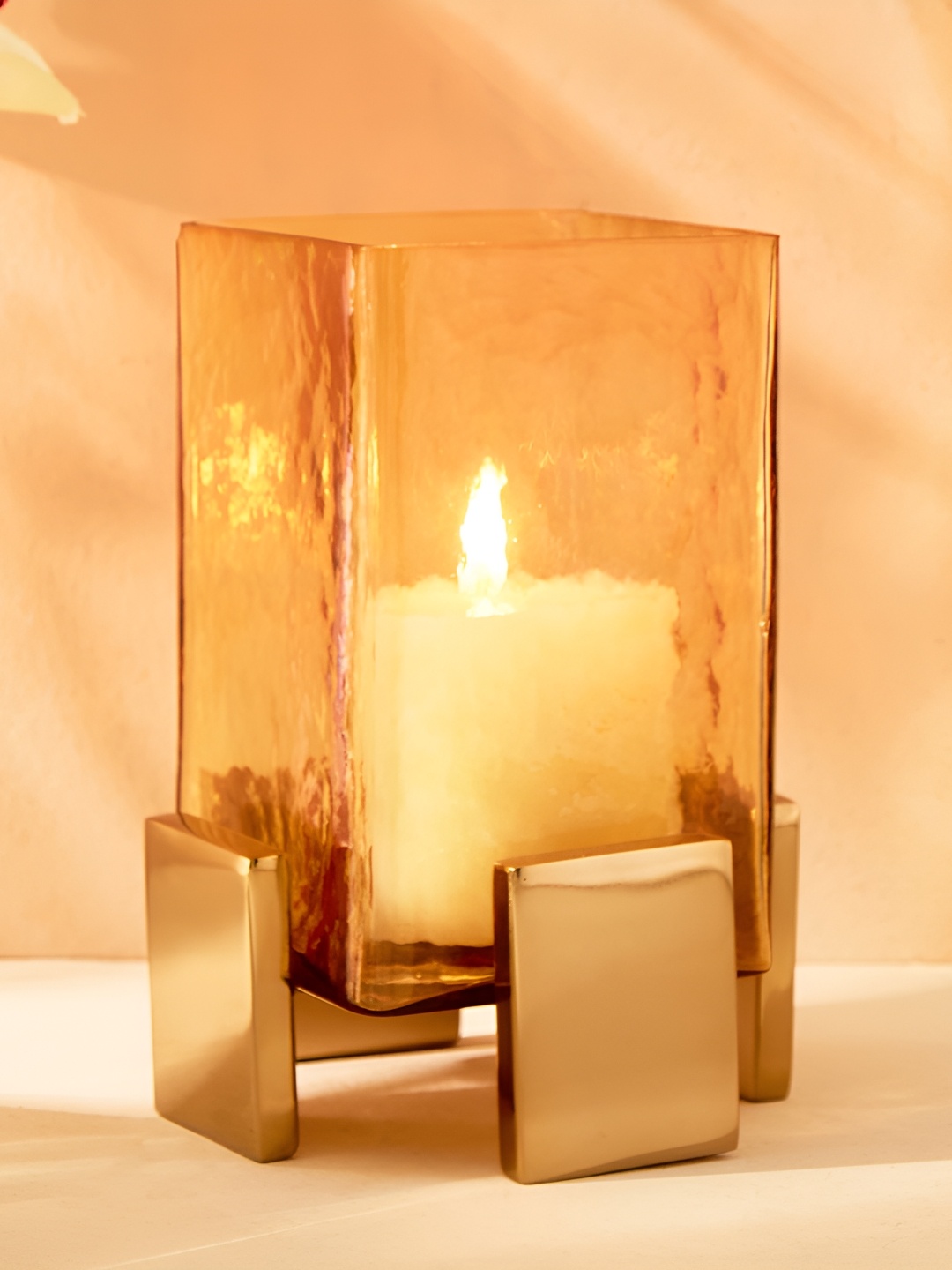 

Home Centre Blanco Yellow Glass Hurricane Candle Holder