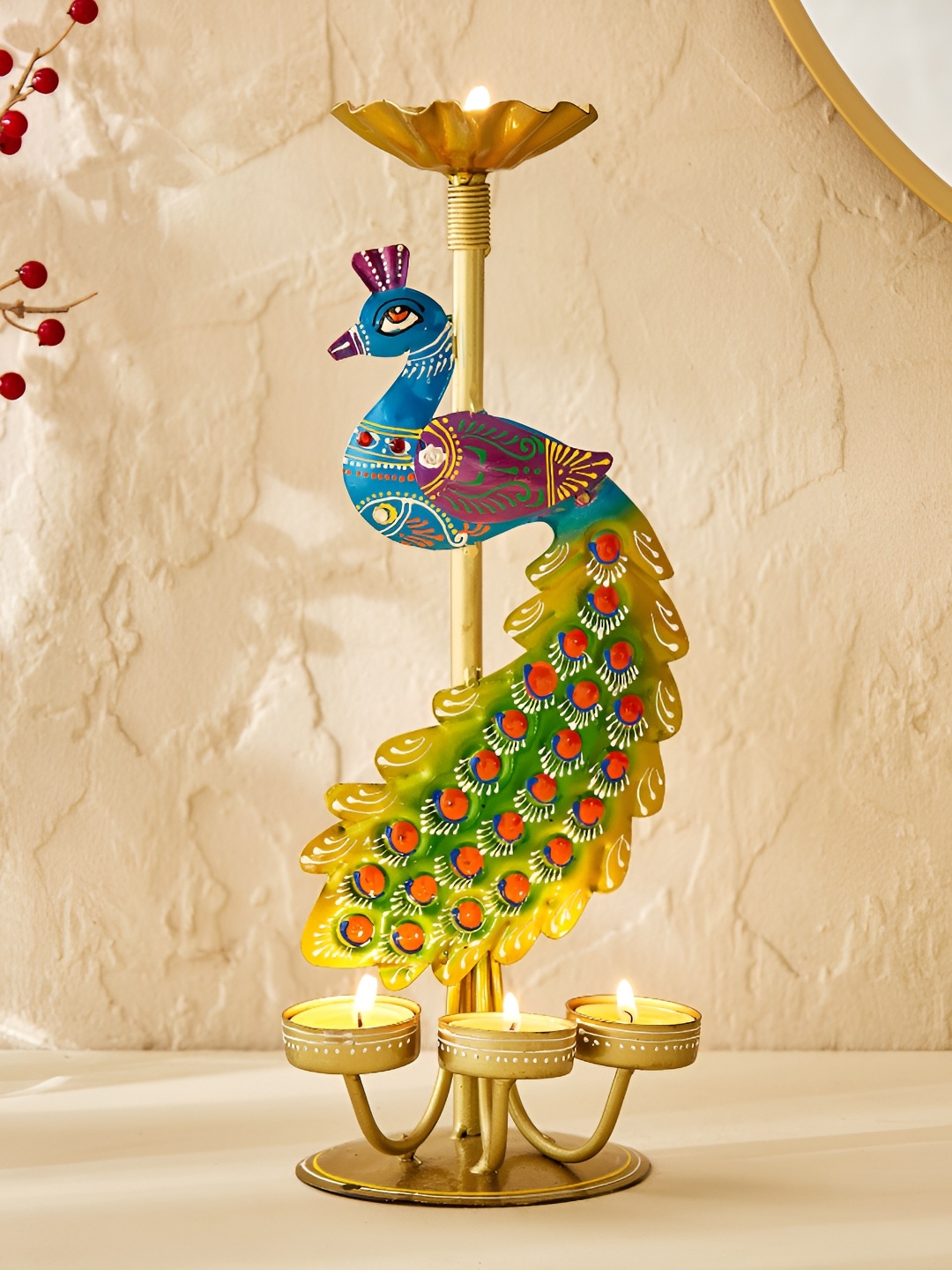 

Home Centre Corsica Blue & Green Printed Peacock T-Light Holder