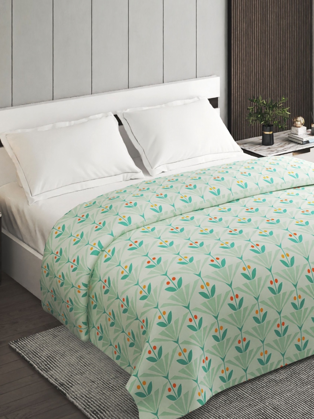 

Home Centre Green & Orange Floral 110 GSM Double Bed Comforter