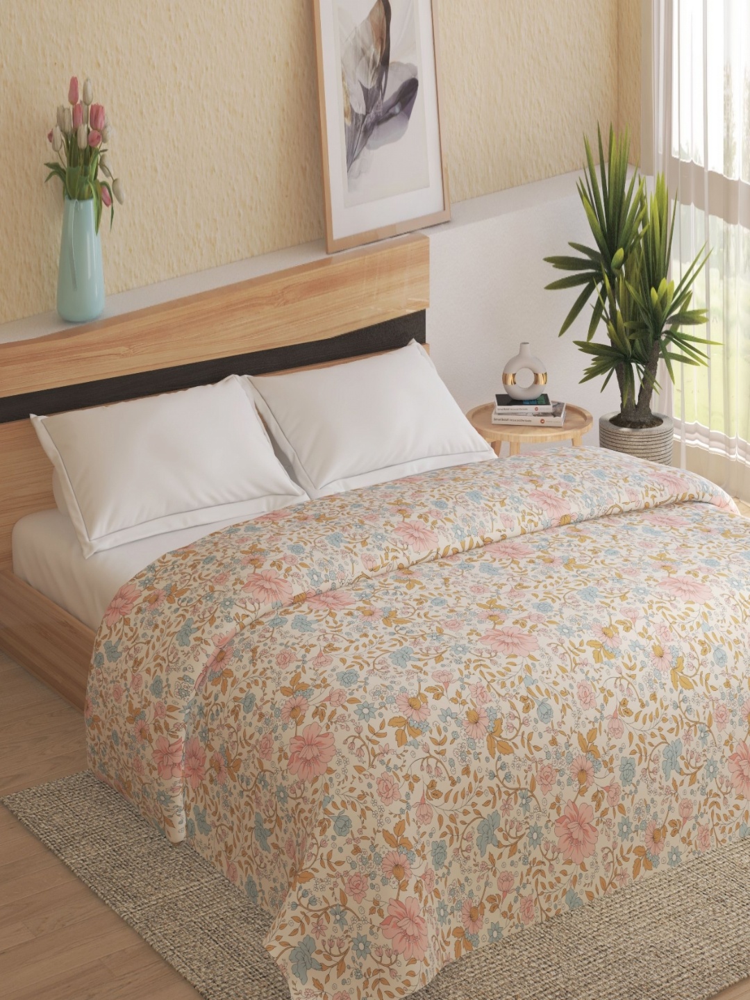 

Home Centre Pink & Blue Floral 110 GSM Double Bed Comforter