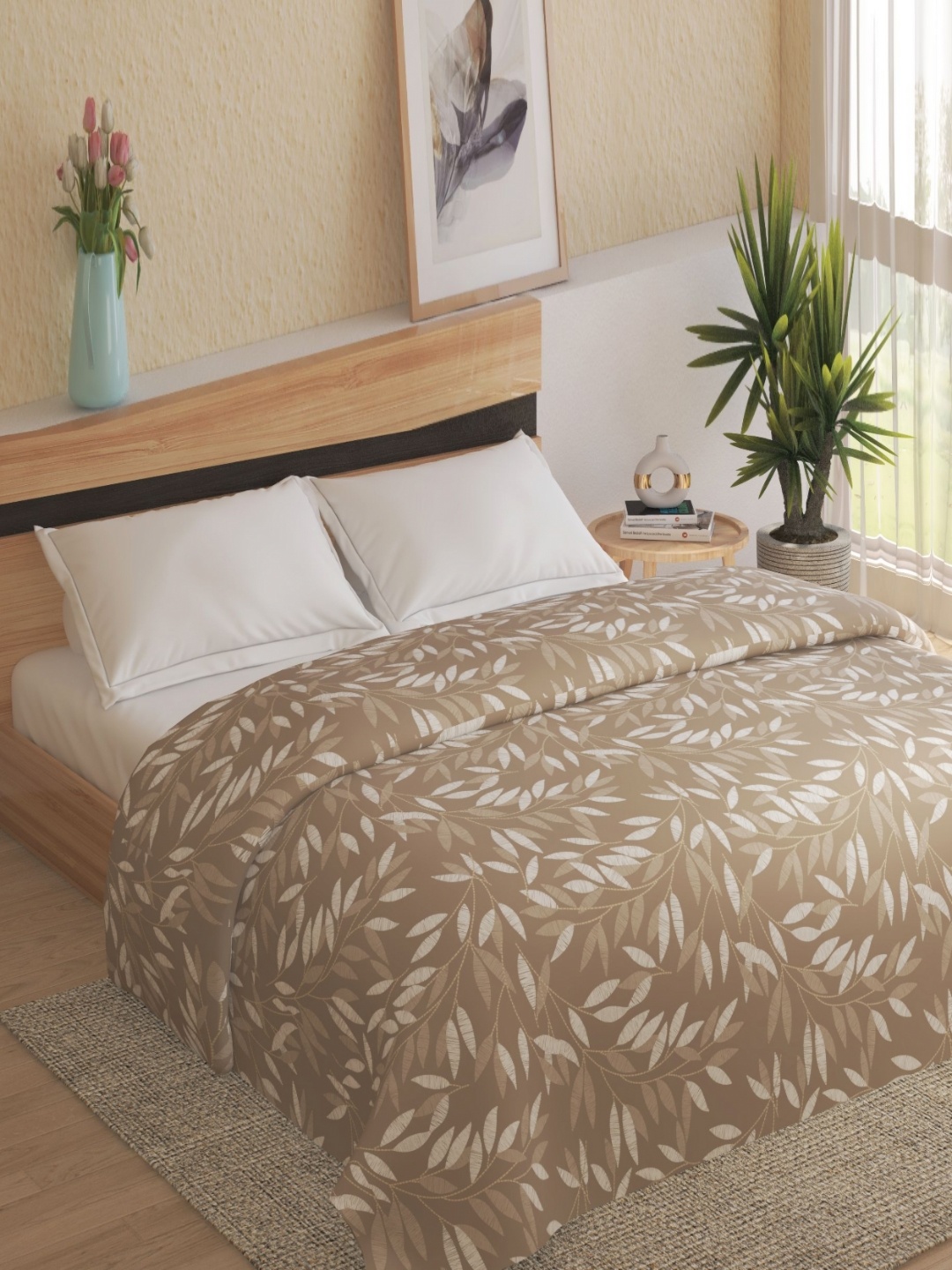 

Home Centre Beige & White Floral 110 GSM Double Bed Comforter