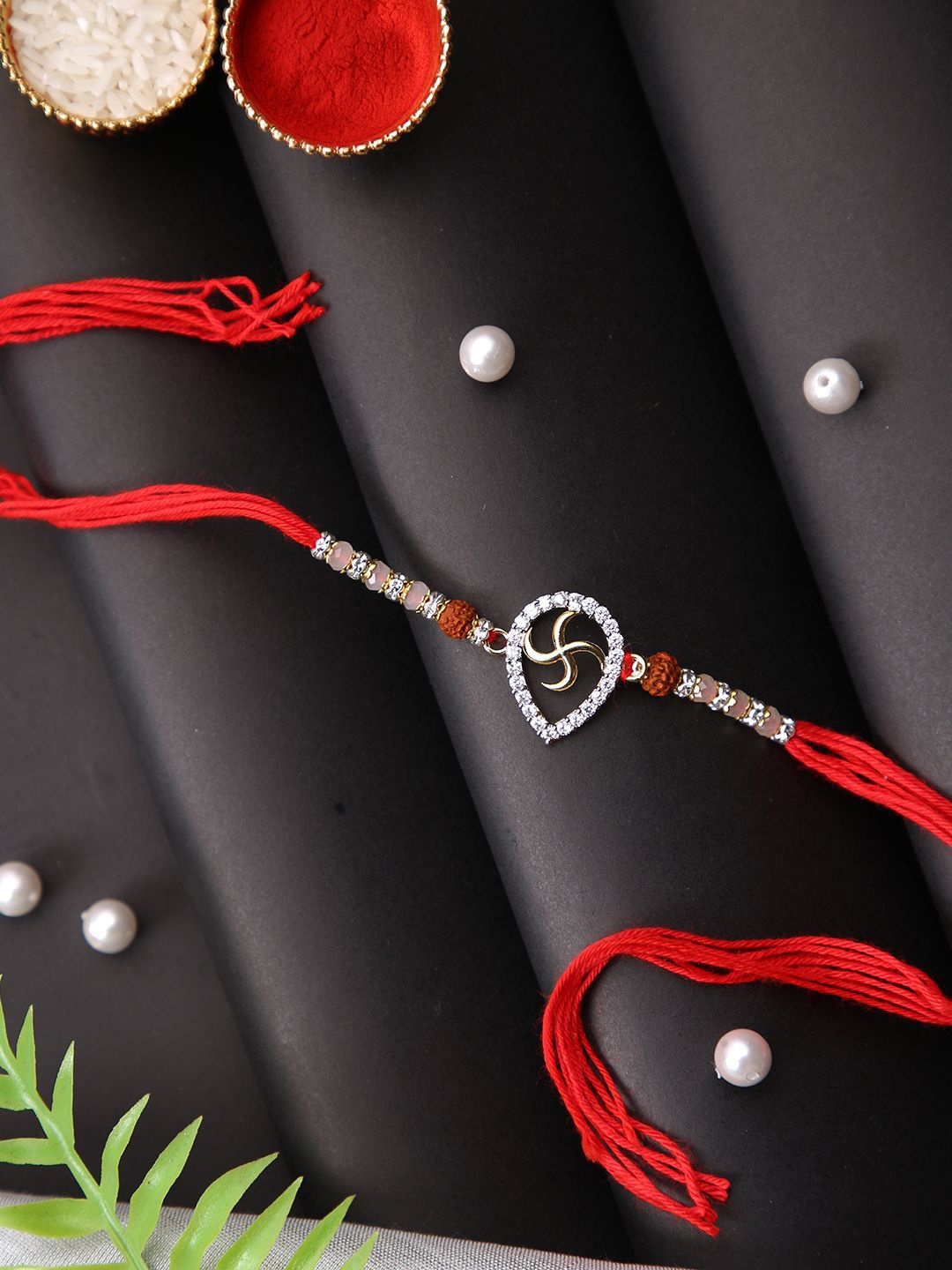 

Aapno Rajasthan Stone Studded Multistrand Rakhi With Roli Chawal & Greetings Card, Silver