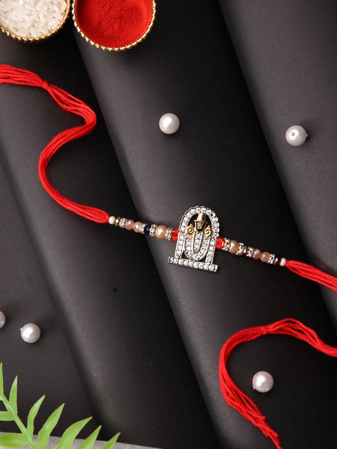 

Aapno Rajasthan Divine Balaji Stone Studded Rakhi With Roli Chawal & Greeting Card, Gold