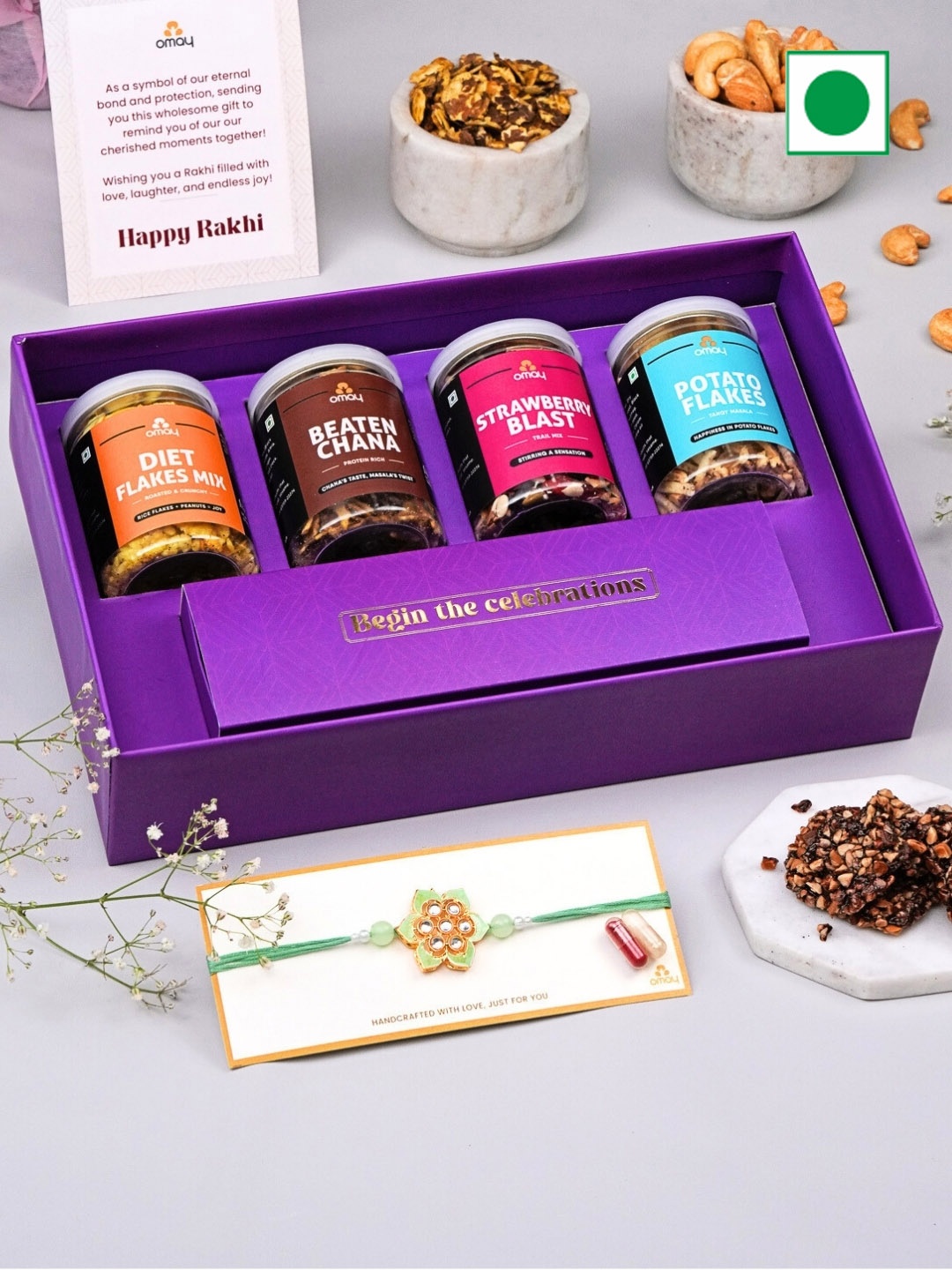 

Omay Foods Set Of 1 Rakhi With Delights Rakhi Gift Box, Purple