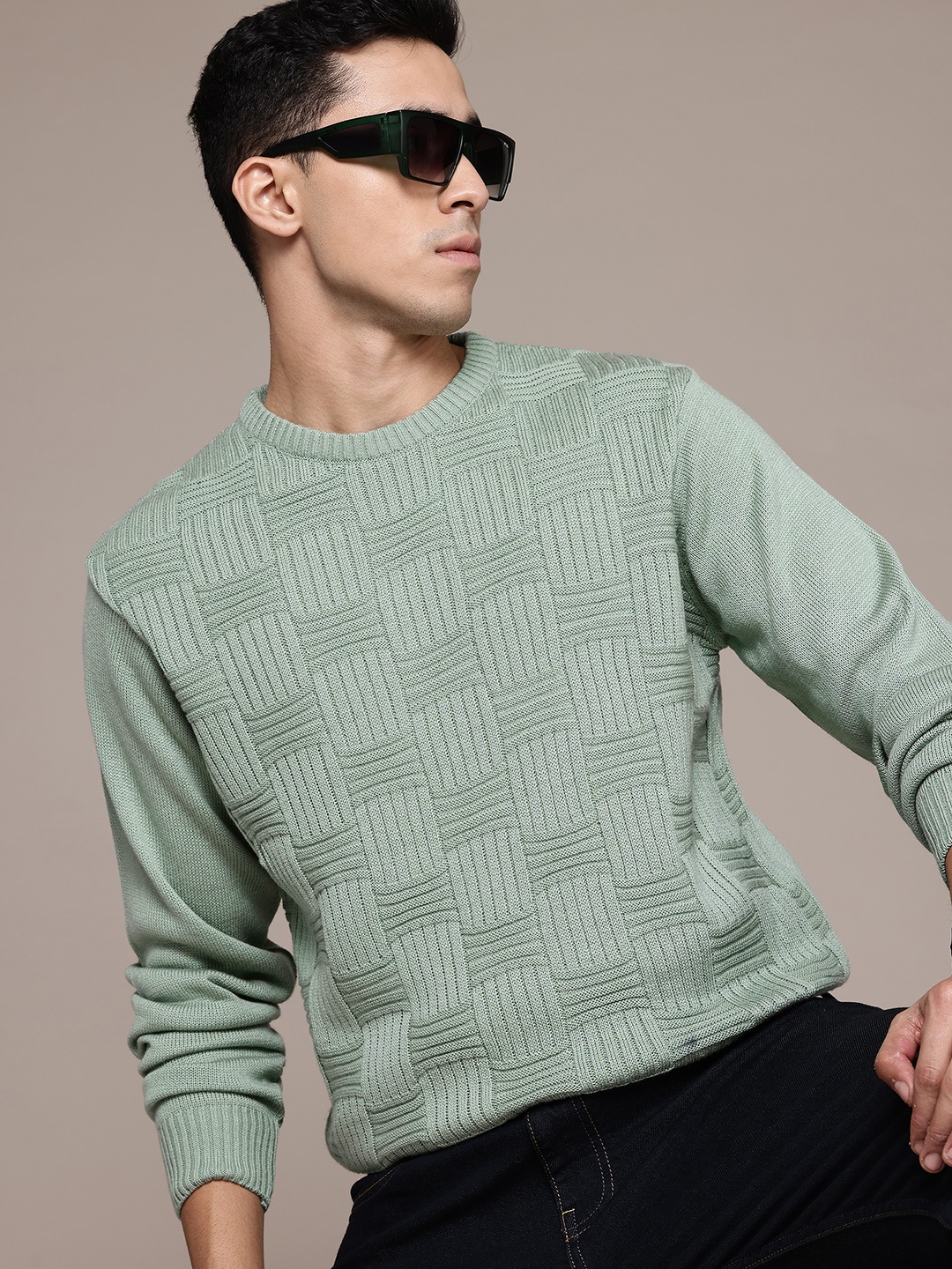 

The Roadster Lifestyle Co. Acrylic Self-Checked Pullover, Green