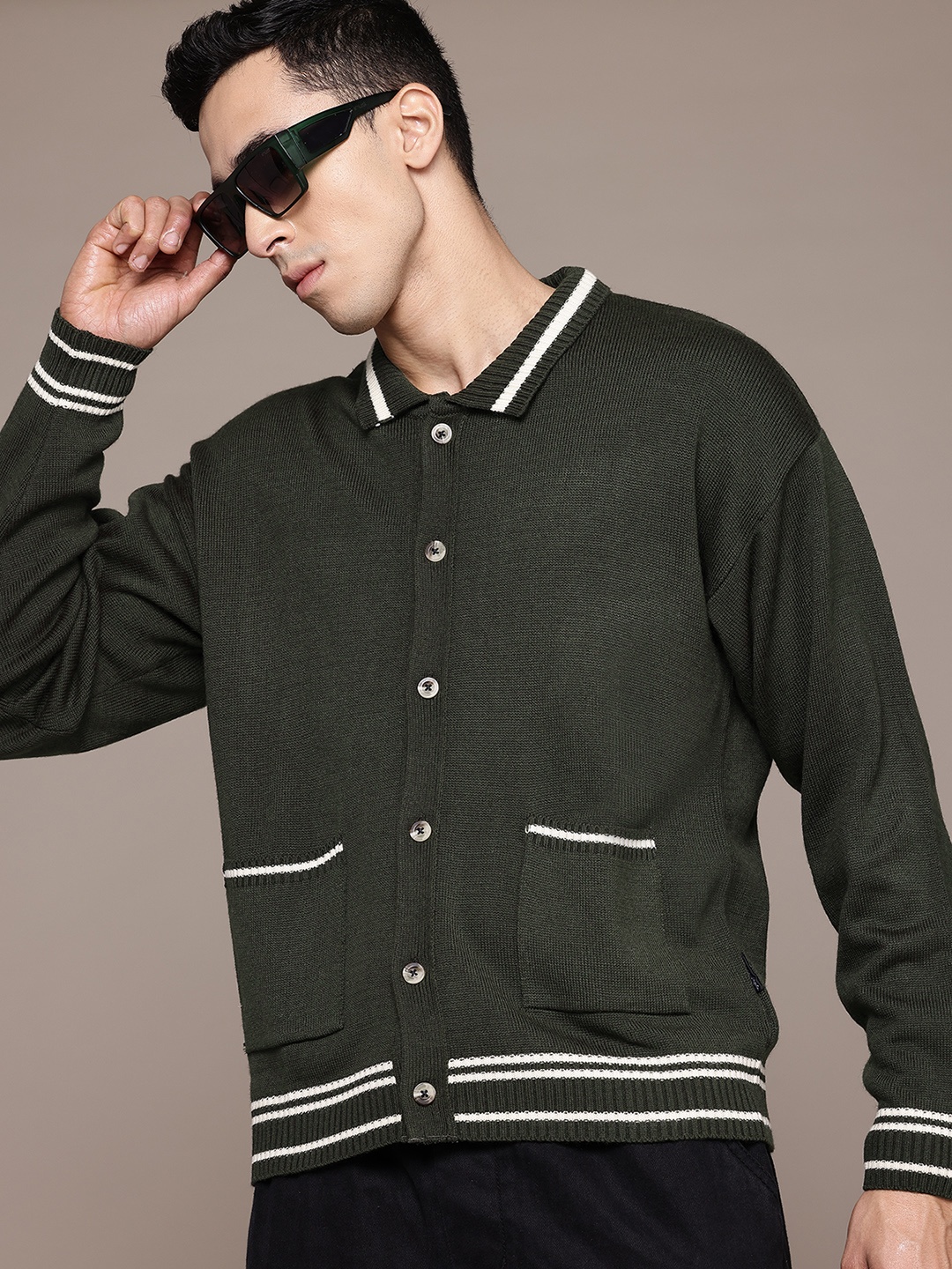 

The Roadster Lifestyle Co. Shirt Collar Cardigan, Olive